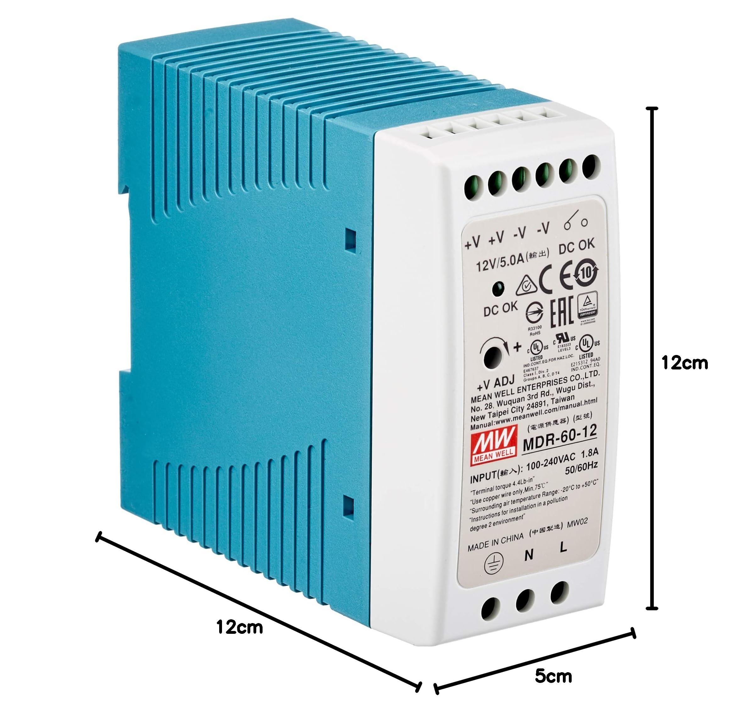 MeanWell, MDR-60-12 Bloc d'alimentation pour rail DIN 60 W 12 V 5 A