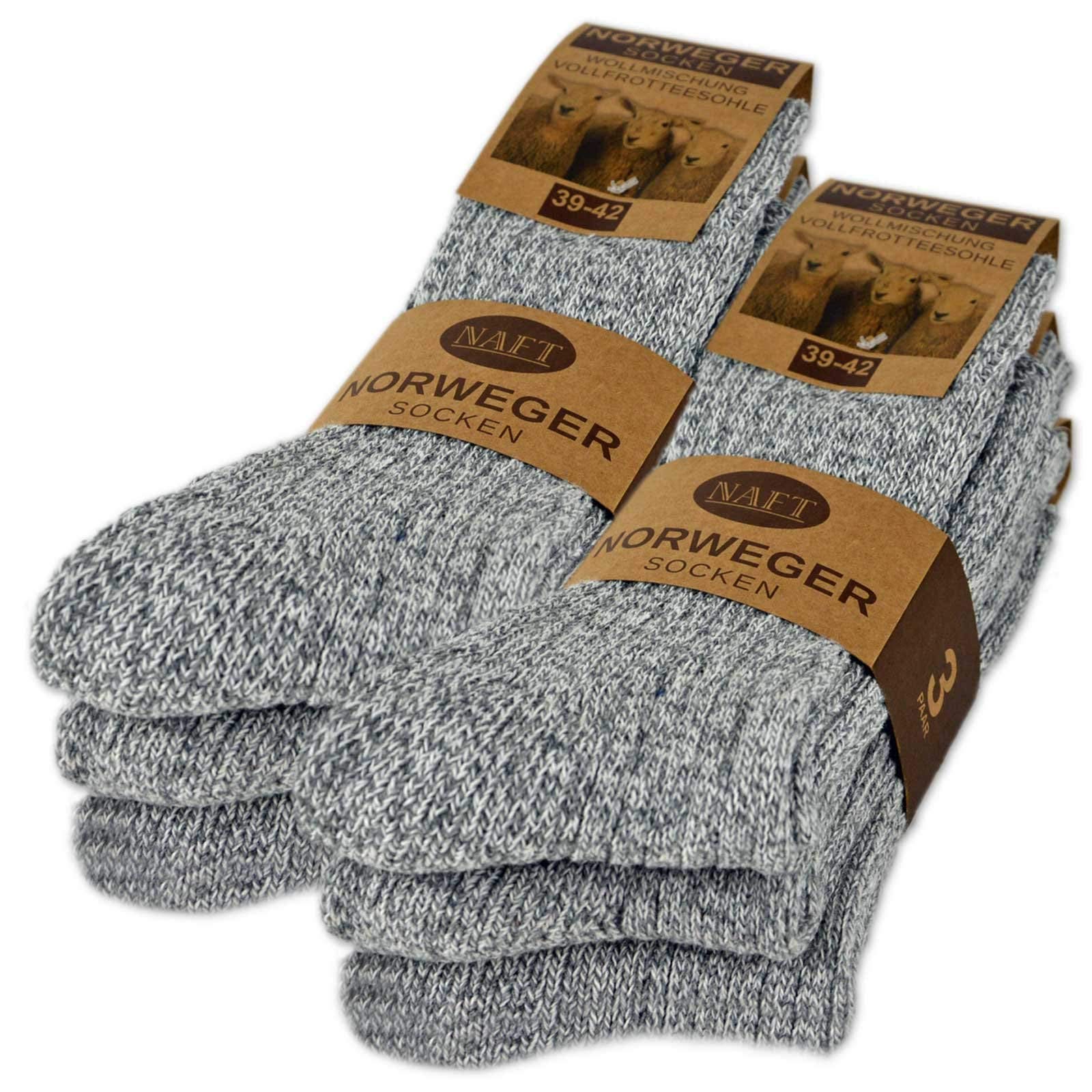 6 Pairs Norwegian Socks with Wool for Men and Women Winter Socks Black Grey Anthracite