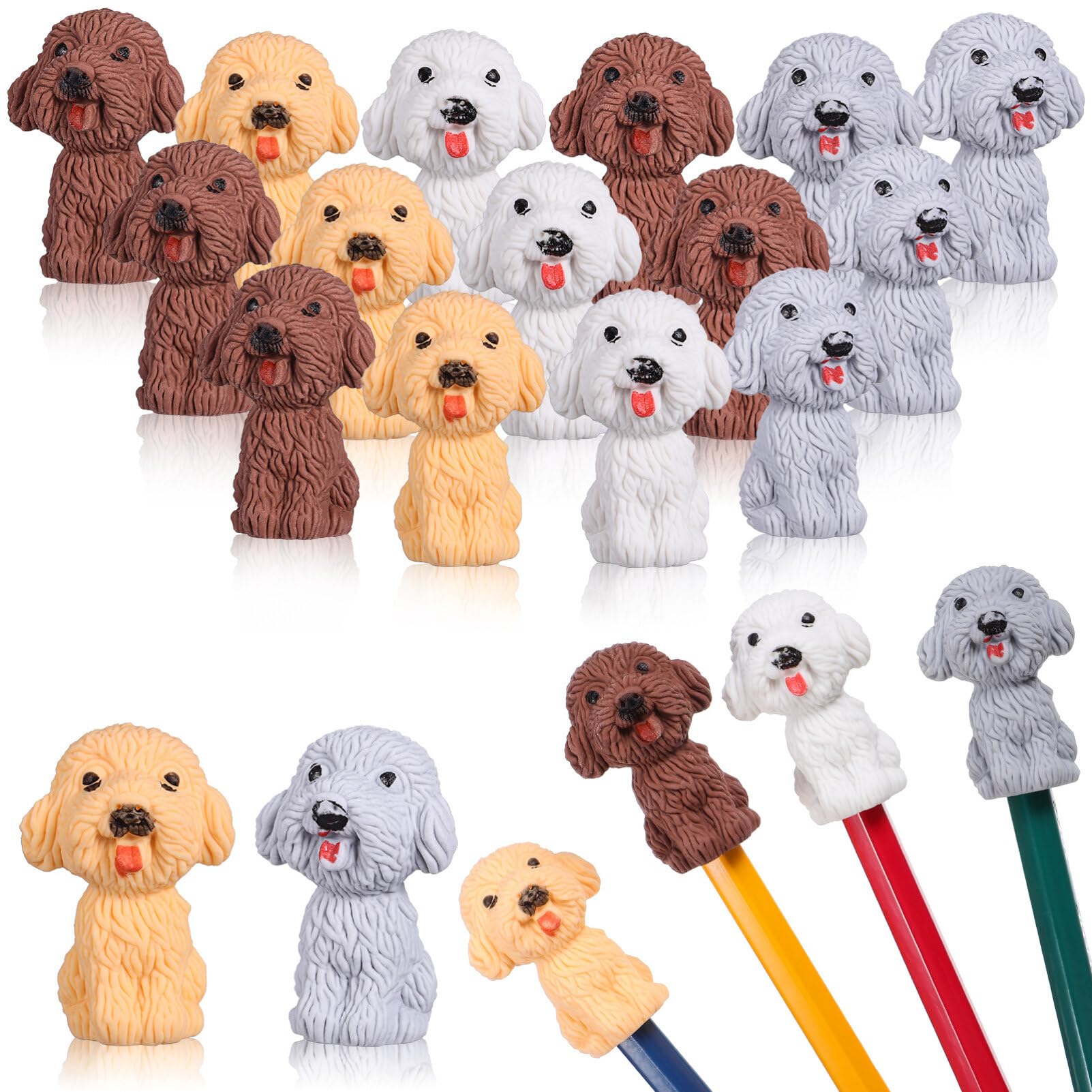 40pcs Animal Pencil Erasers Toppers: 3D Dog Shape Pencil Erasers Pet Puppy Eraser Caps for Desk Birthday Party School Stationery Prizes