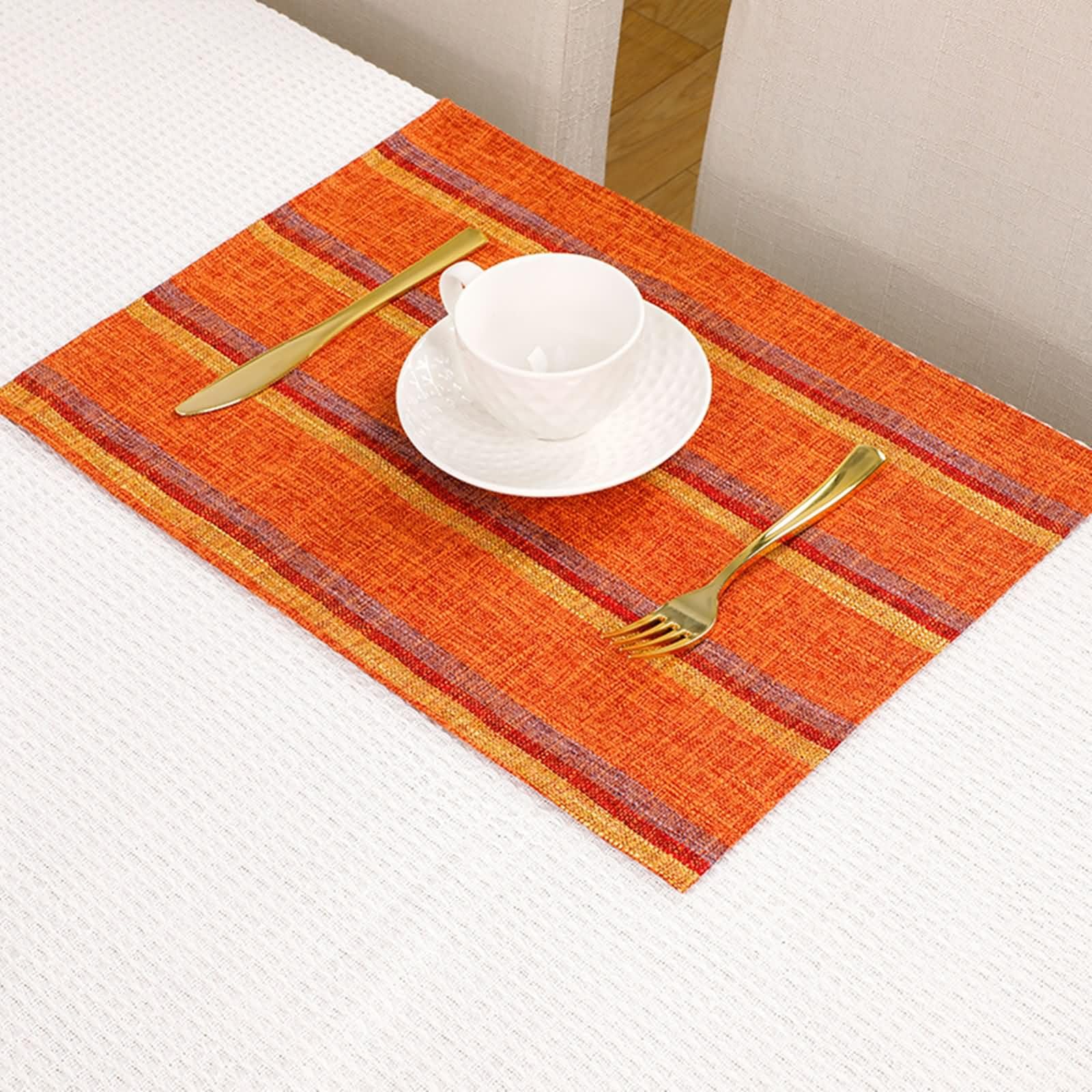 8 Stück Platzsets Abwaschbar Modern, 32 x 45 cm Platzset Waschbar Polyester Rechteck Orange, Rechteck mit Streifen