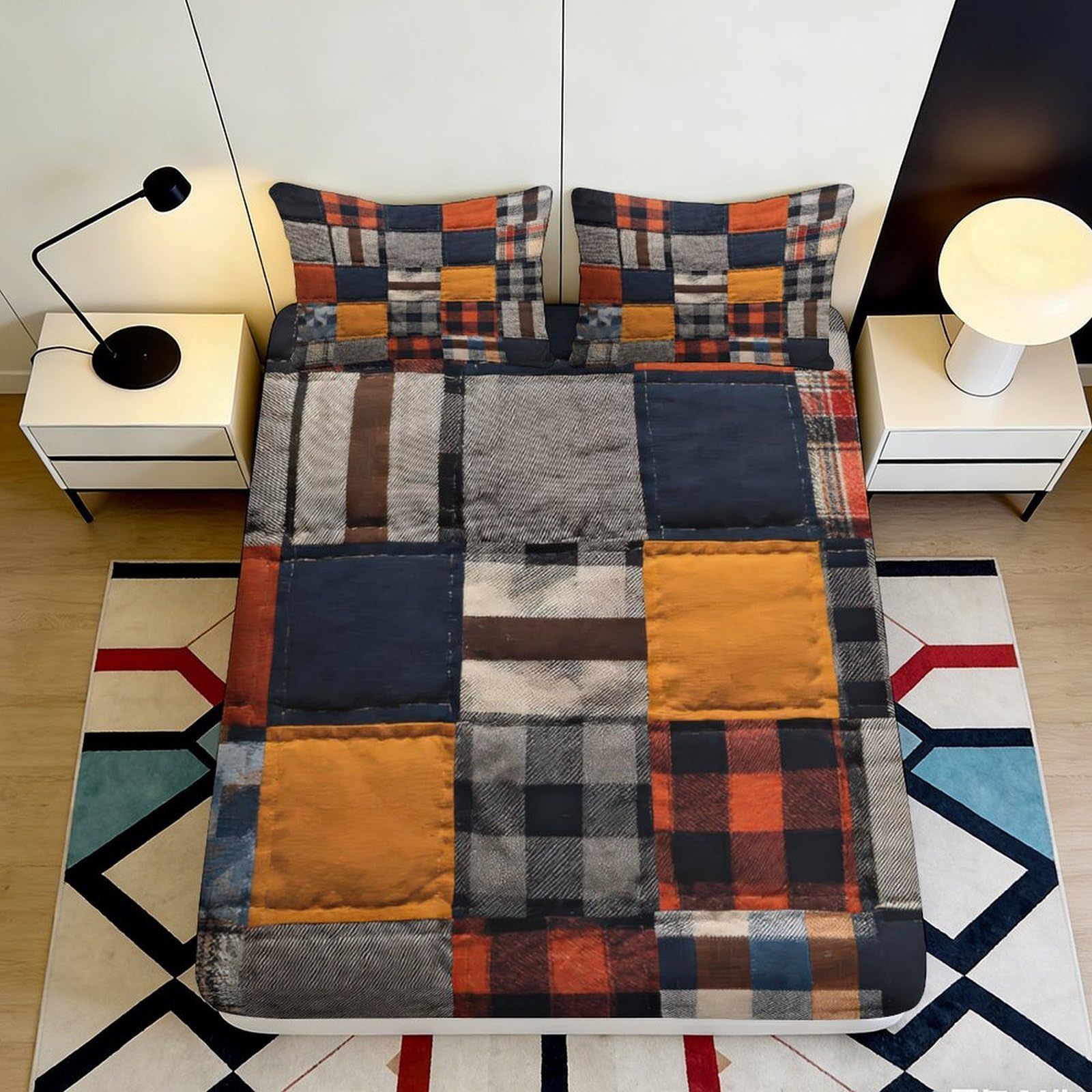 Jqzkxnhpbr Style-3 3D Printed Patchwork Fitted Sheet Microfiber Colorful Geometric Bed Cover For Bedroom Guest Room Dorm Mattress Protection Decor 90X200x25cm