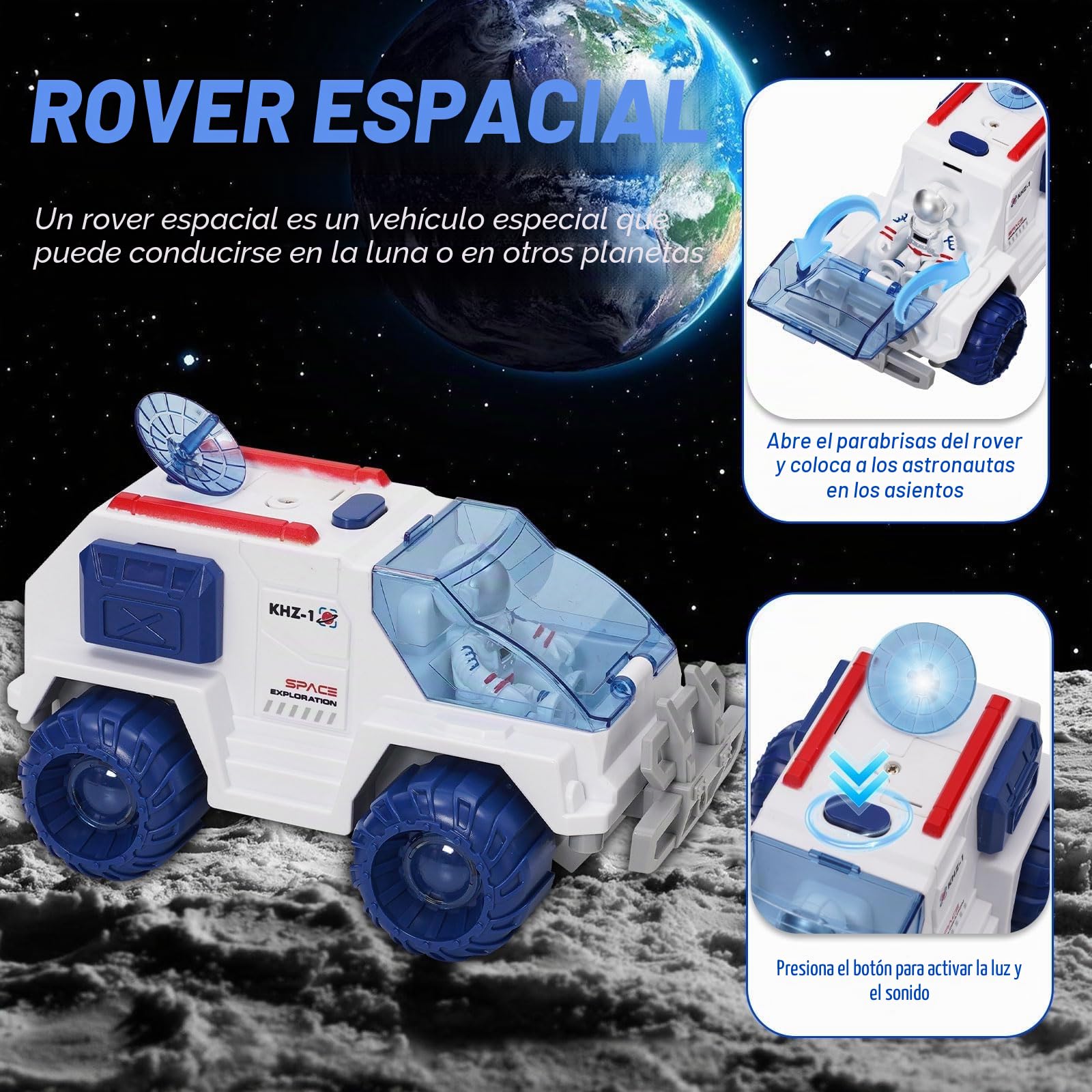 Cohete Espacial Juguete, Juego de Cohete con Sonido y Luces, Juguetes y Juegos del Espacio para niños con Rover Espacial, Astronauta, Nave, Juguetes Educativos para Niños