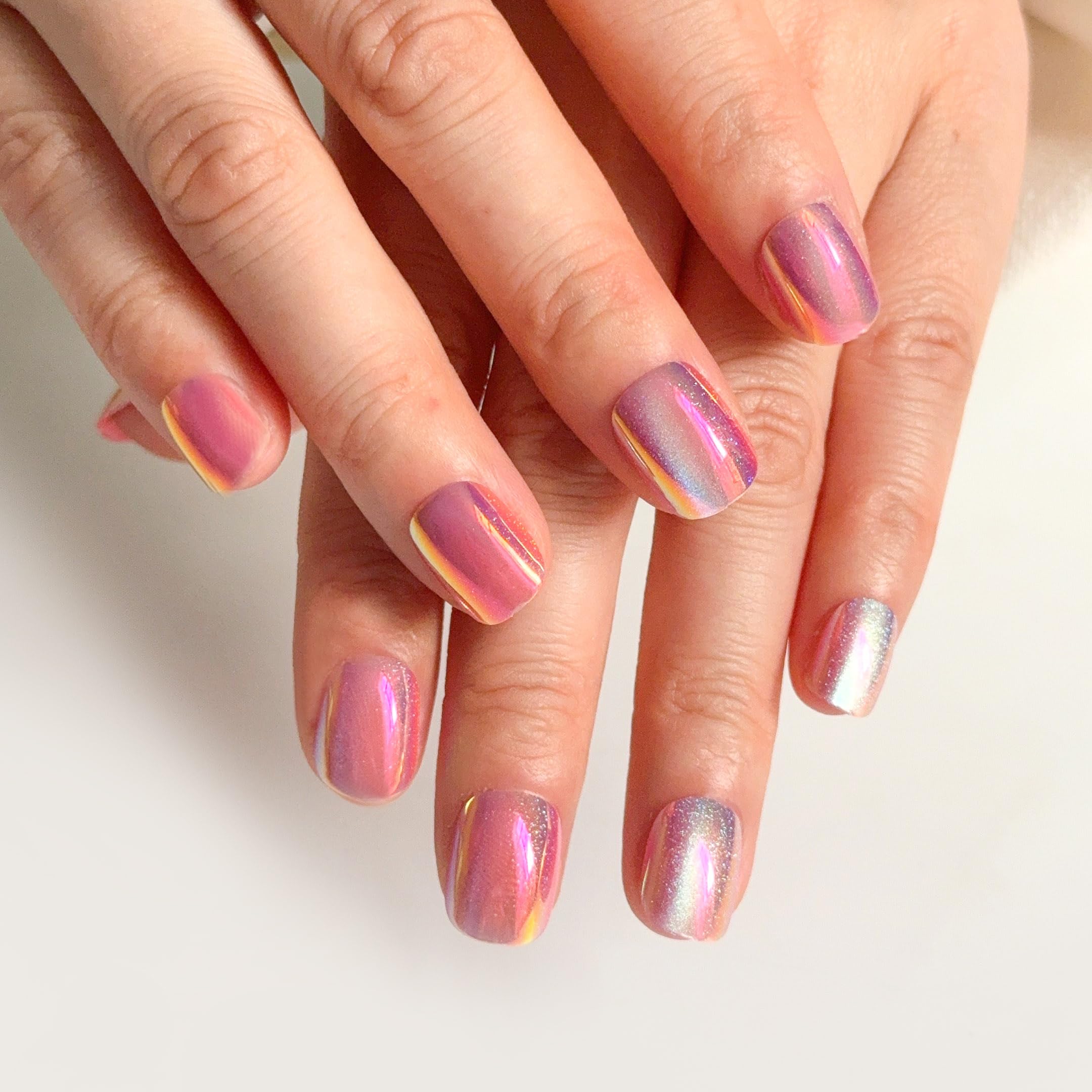 Chrome Press On Nails 24 PCS Reusable Square Fake Nails Glossy Aurora Stick On Nails Full Cover Artificial Nails for Women & Girls Salon Finish Nail Kit-image-23