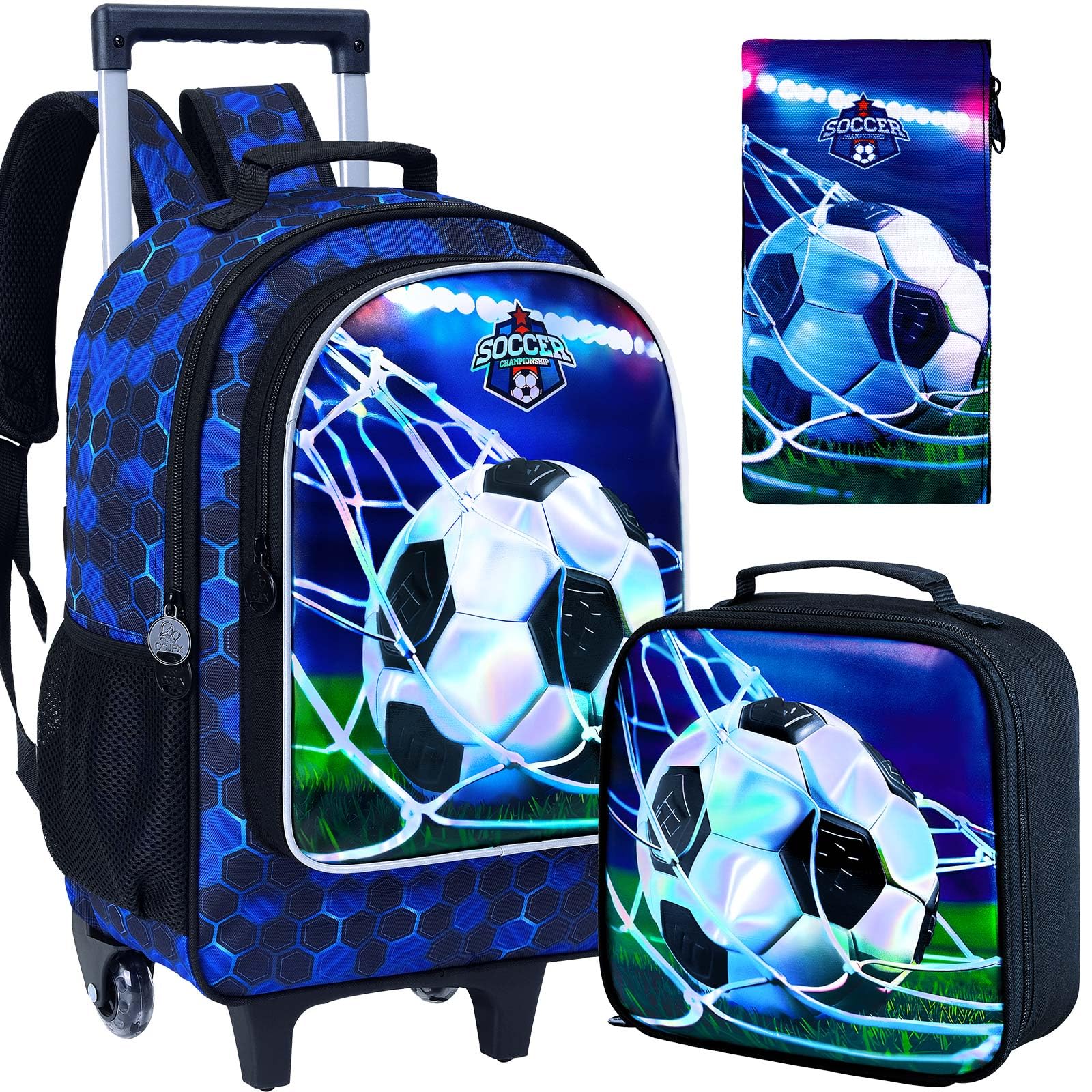 3PCS Rolling Backpack for Girls and Boys, Kids Roller Wheels Bookbag, Wheeled Elementary School Bag with Lunch Bag