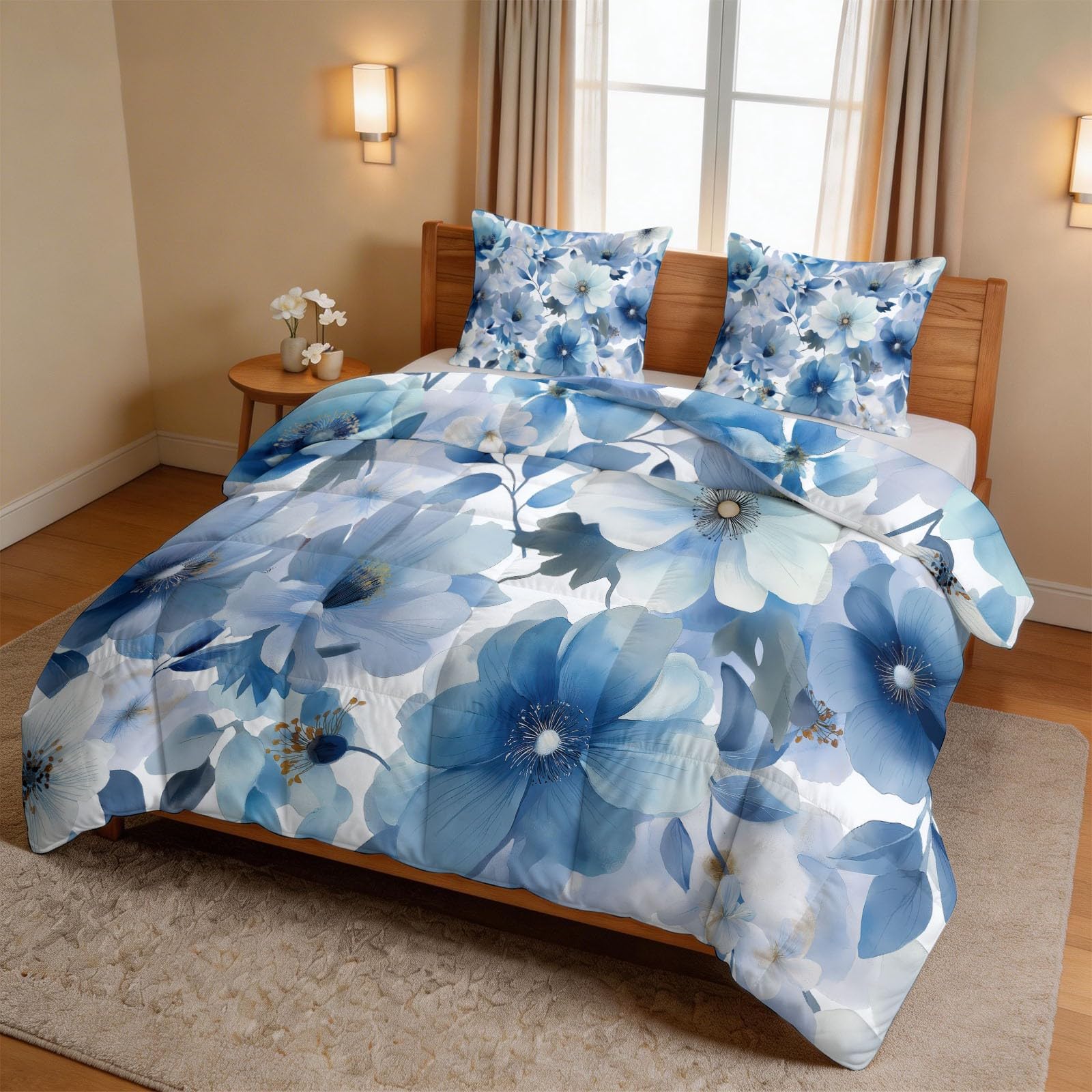 Couette hypoallergénique 200x200 anti-acariens parure lit fleurs aquarelle sans housse