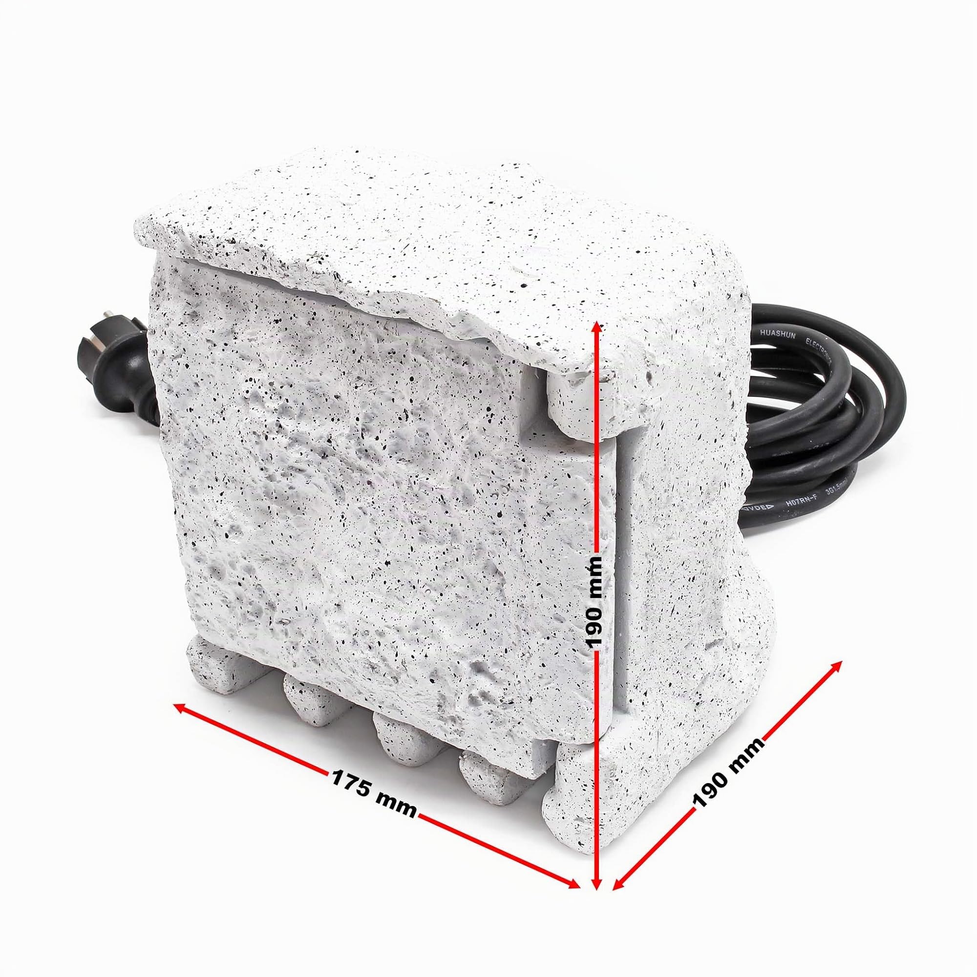 Wiltec Piedra enchufe jardín 4 Tomas corriente Cable 5m Resina IP44 Accesorios exterior Enchufe exterior