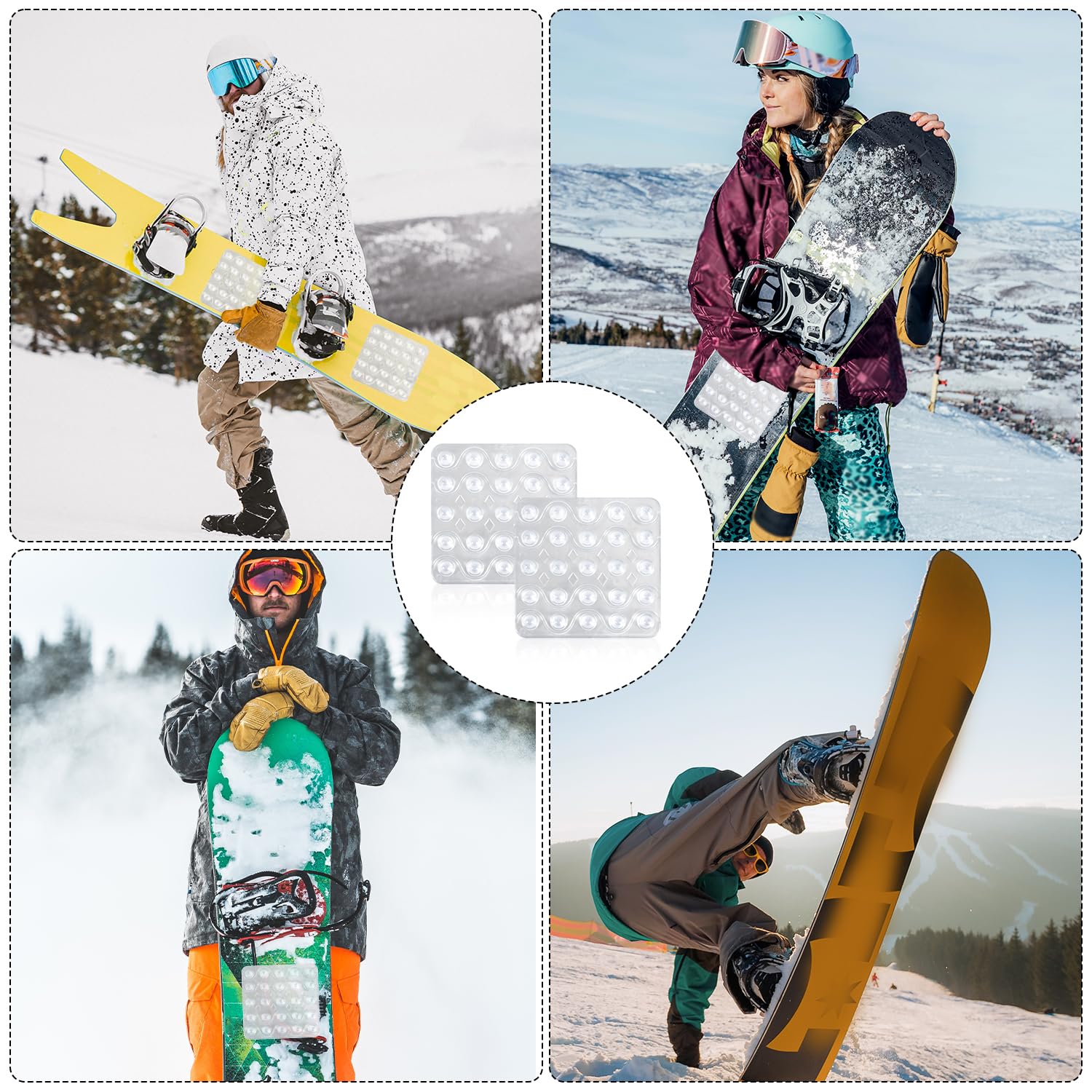 2 Szt. Nakladki na Snowboard, Nakladki na Chwyty Snowboardowe Przeciwposlizgowe Mata Samoprzylepne Nakladki na Kolce Dodatkowy Chwyt Wyscielane na Zime Snieg Narty Akcesoria (Przezroczysty)