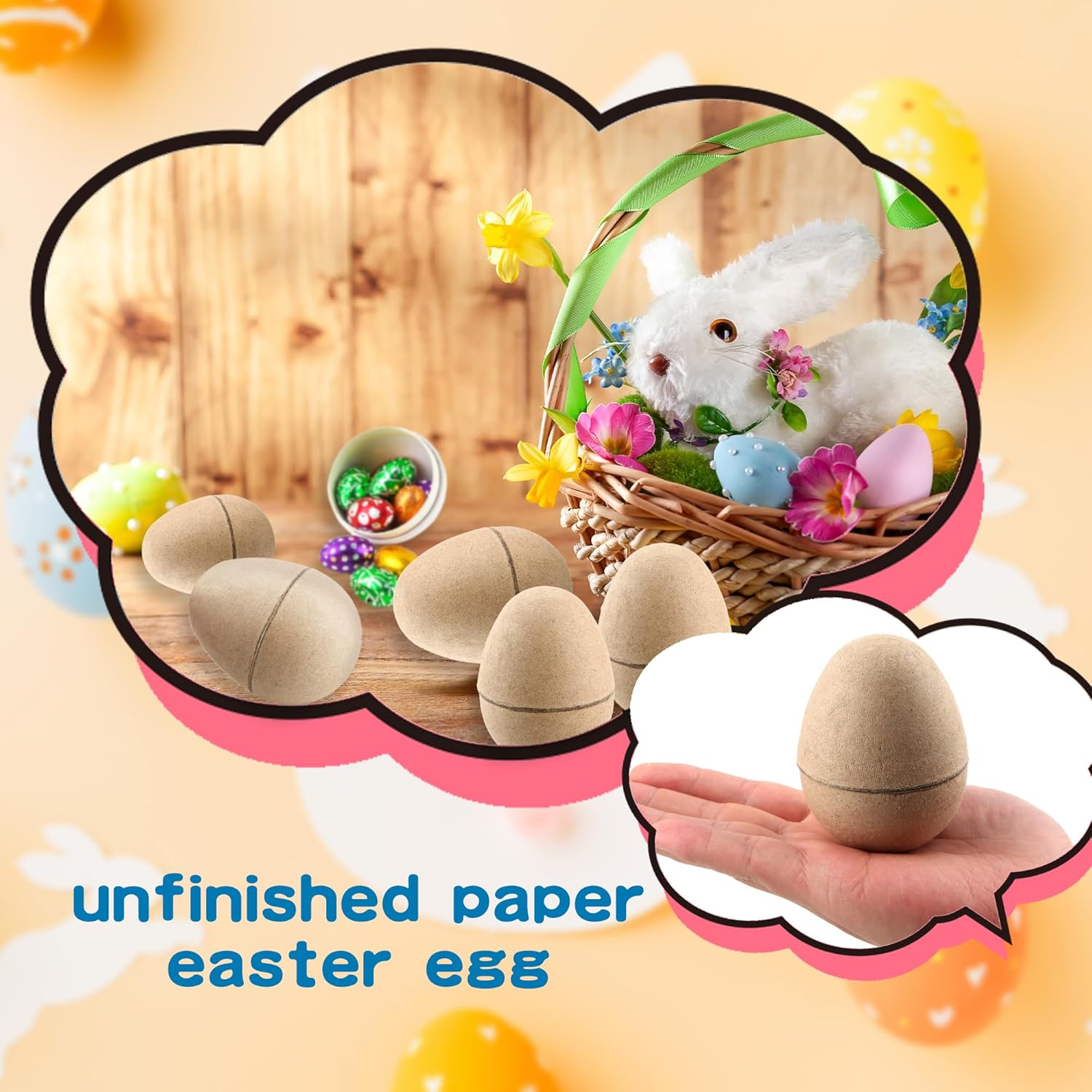 60 Pcs 3 Inch Fillable Paper Easter Eggs Brown Easter Eggs Empty Blank Paper Mache Eggs for Easter DIY Crafts Creative Decorations Easter Eggs Hunt Party Supplies