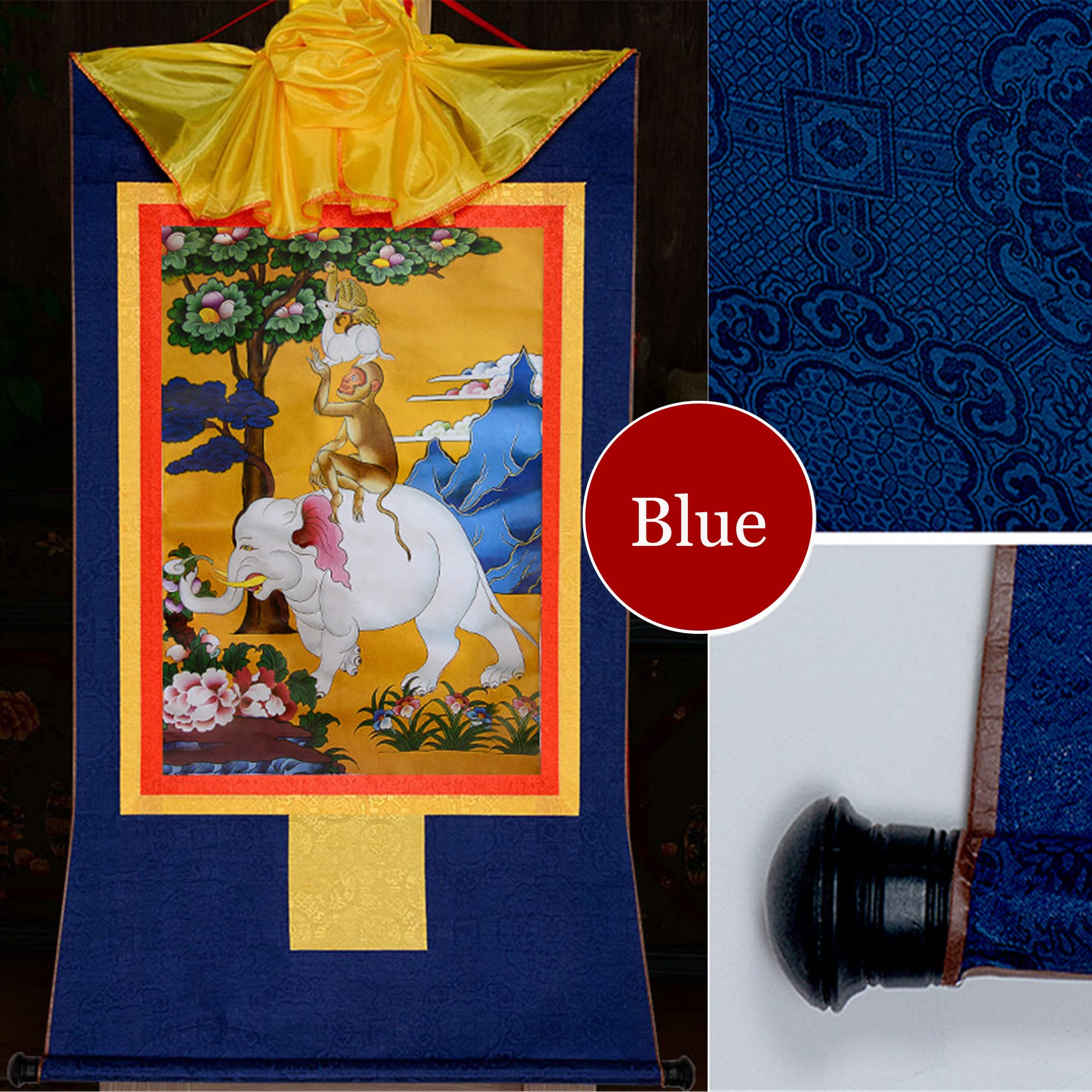 Gandhanra Thangka Tibetische Wandbehang,Vier harmonische Tiere Thangka,Heißgeprägter Buddha Wandteppich für Zen Wohnkultur, Meditation, Spirituelle Entspannung und Ruhe