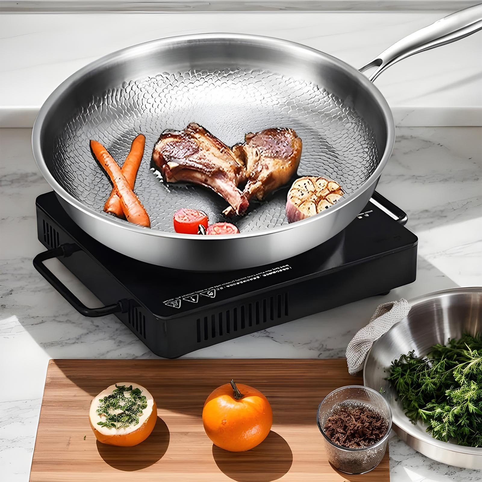 Générique Titanium Cooking Pans – Durable Pan For Even Heat Distribution | Outdoor Camping Pan | Versatile Grill P.an With Lid For Roasting, Braising, Cooking, Travel, Camping