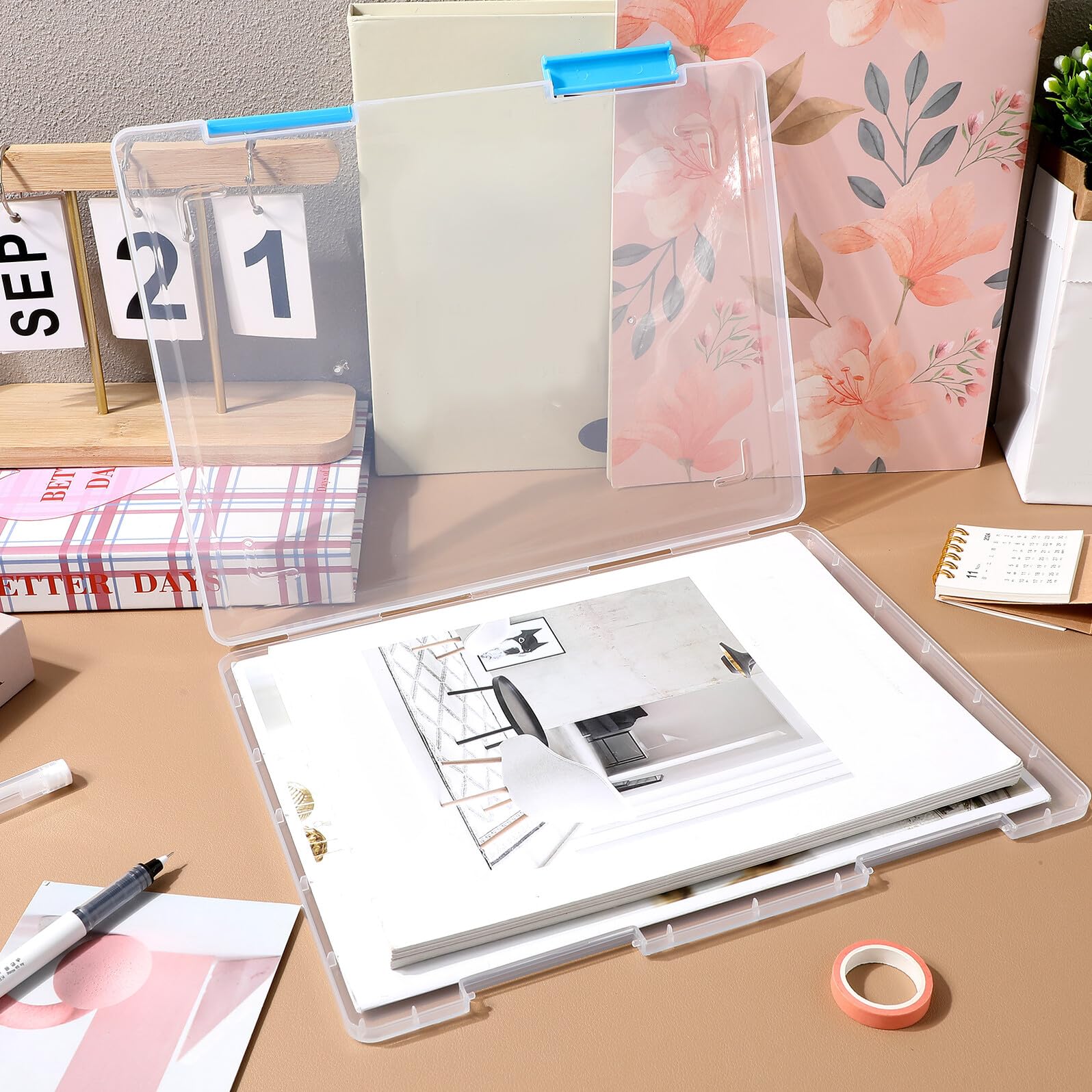 4 Stück A4 Aufbewahrungsboxen aus Transparentem Kunststoff mit Deckel Dokumentenhalter für Büro und Schule Organizer für Papier und Belege