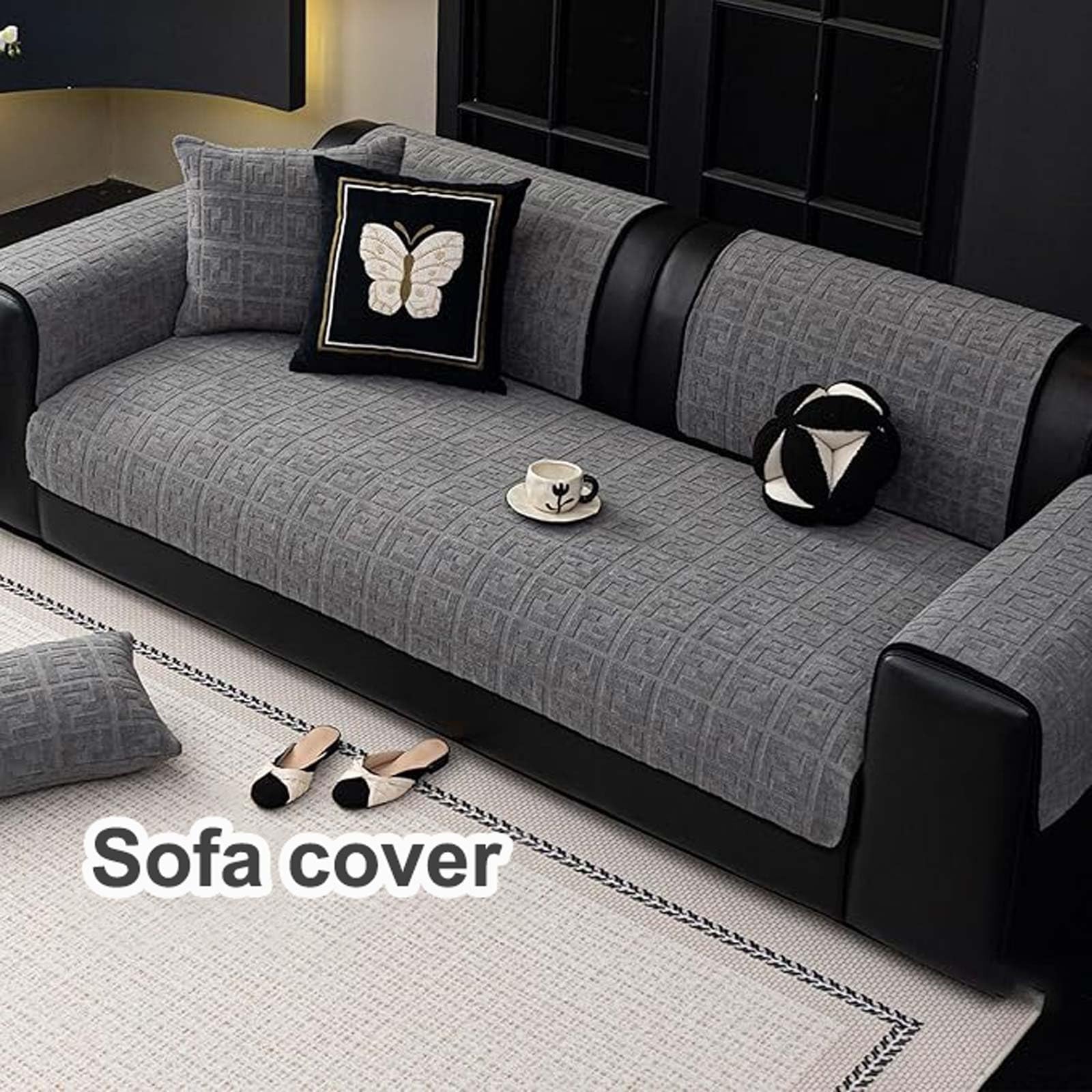 Housse de Canapé Lavable pour Chiens, Couvre Canapé en Peluche Douce Antidérapante, Protection Canapé Compatible 2/3/4 Coussins,Protection Canapé Chat Chien,Noir,70 * 240cm