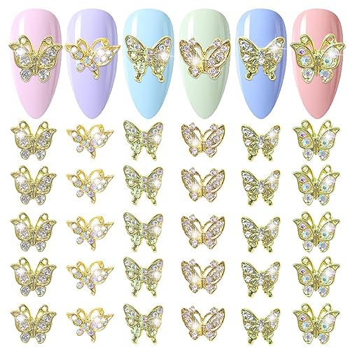 Miniatura 7 de DANNEASY 30 dijes de estrella 3D para uñas, colgantes de diamantes de imitación dorados y plateados para uñas, aretes de metal para uñas, gemas de