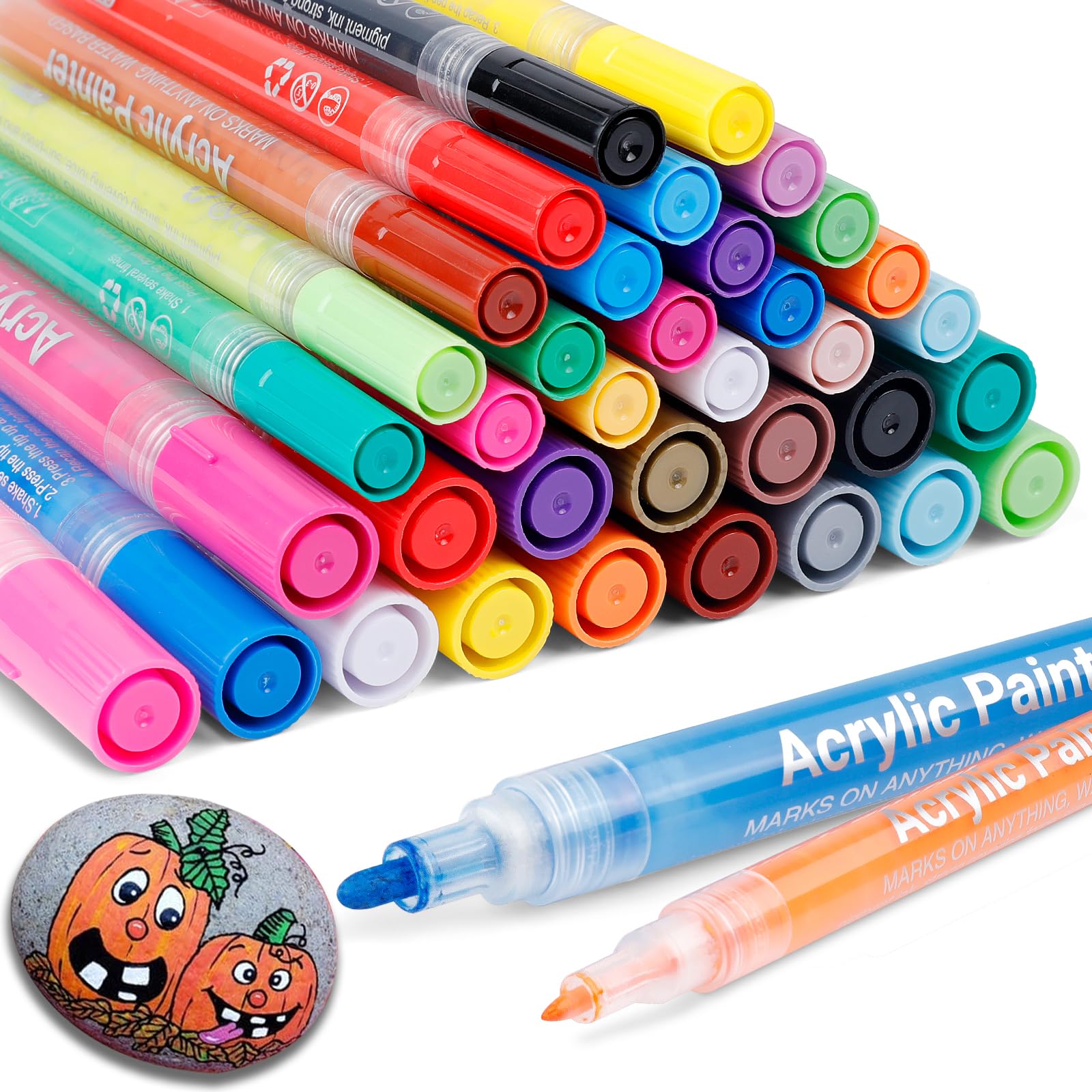 JR.WHITE 36 Pack Acrylic Paint Marker Pens for Rock Painting, Wood, Canvas, Ceramic, Glass, Fabric,Arts Crafts Supplies for Adults Fine Tip & Medium