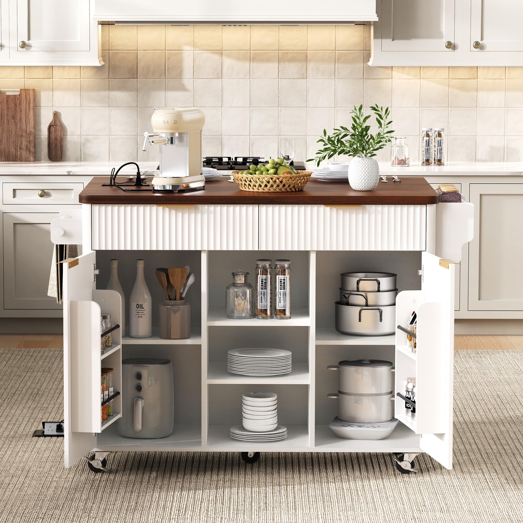 Amazon.com: Merax Farmhouse 52 inch Kitchen Island on Wheels with