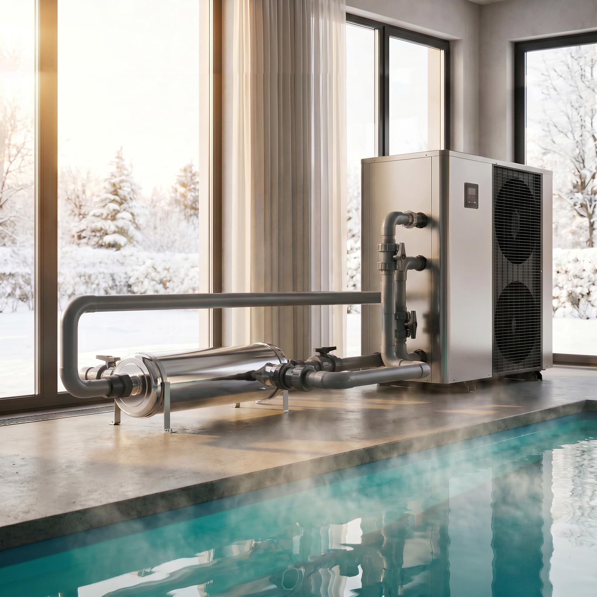 AufuN 60kW Pool Wärmetauscher Edelstahl Schwimmbad Heizung Wärmetauscher für Pool, Spa Whirlpool Hochleistungs Poolheizung ohne Strom 57 x 12 cm für Salz und Süßwasser