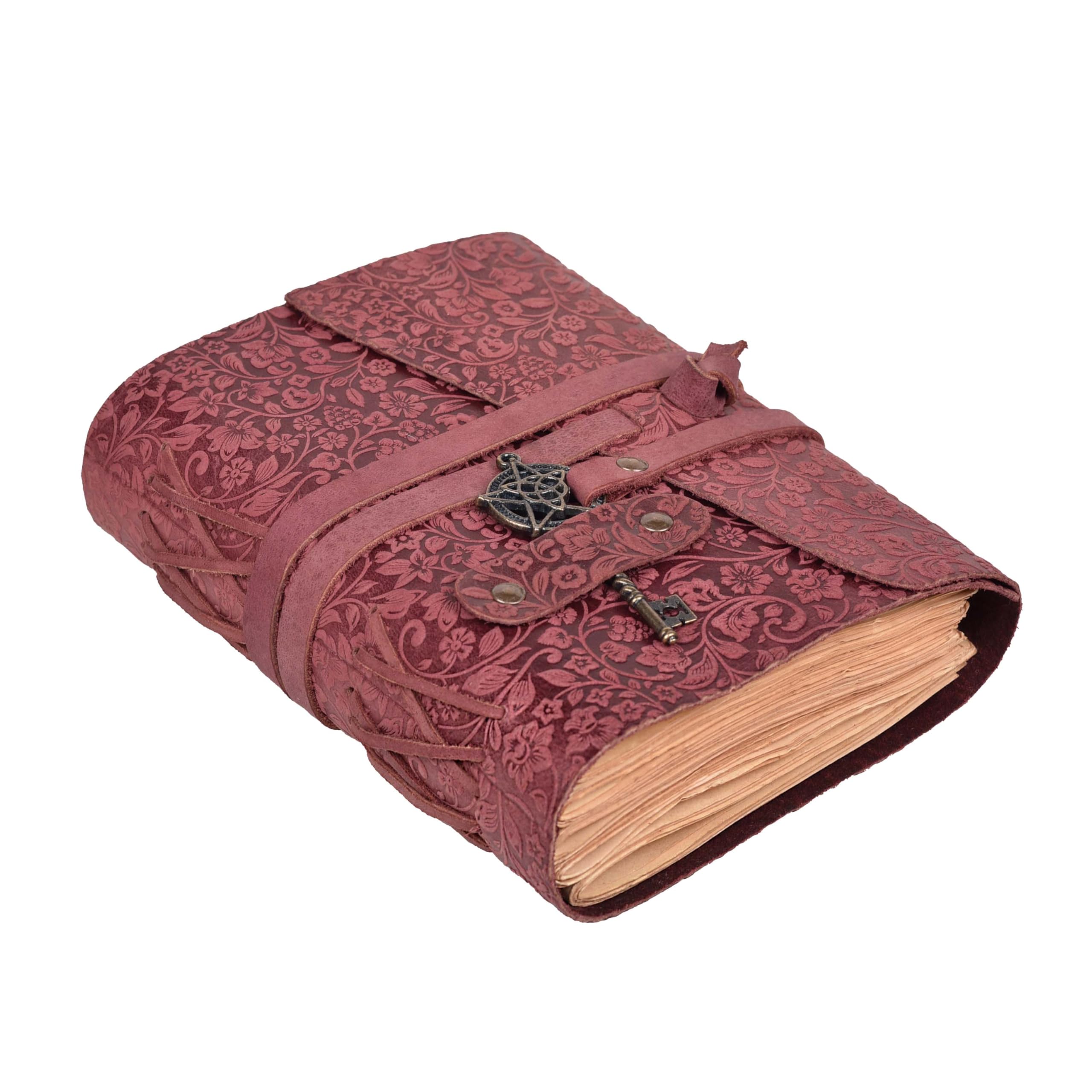LEATHER VILLAGE Handmade Leather Bound Journal for Women- Fuchsia | 7"X5" (A7) Medium | 260 Pages Blank of Vintage Paper Writing, Sketchbook, Notebook โ image 1