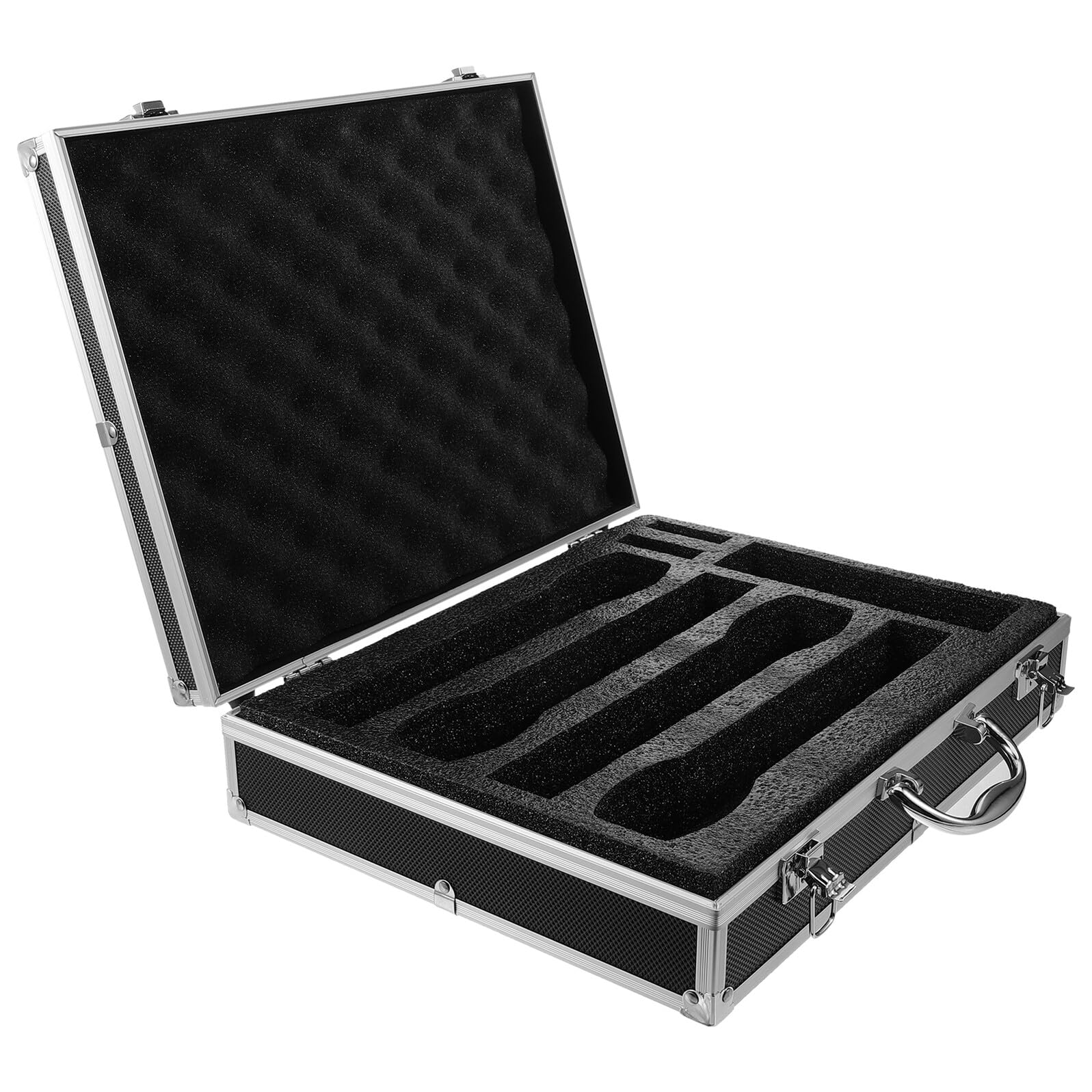 Custodia Rigida Portatile con Manico in Lega di Alluminio per 4 Microfoni Wireless e Schiuma Protettiva per Viaggio