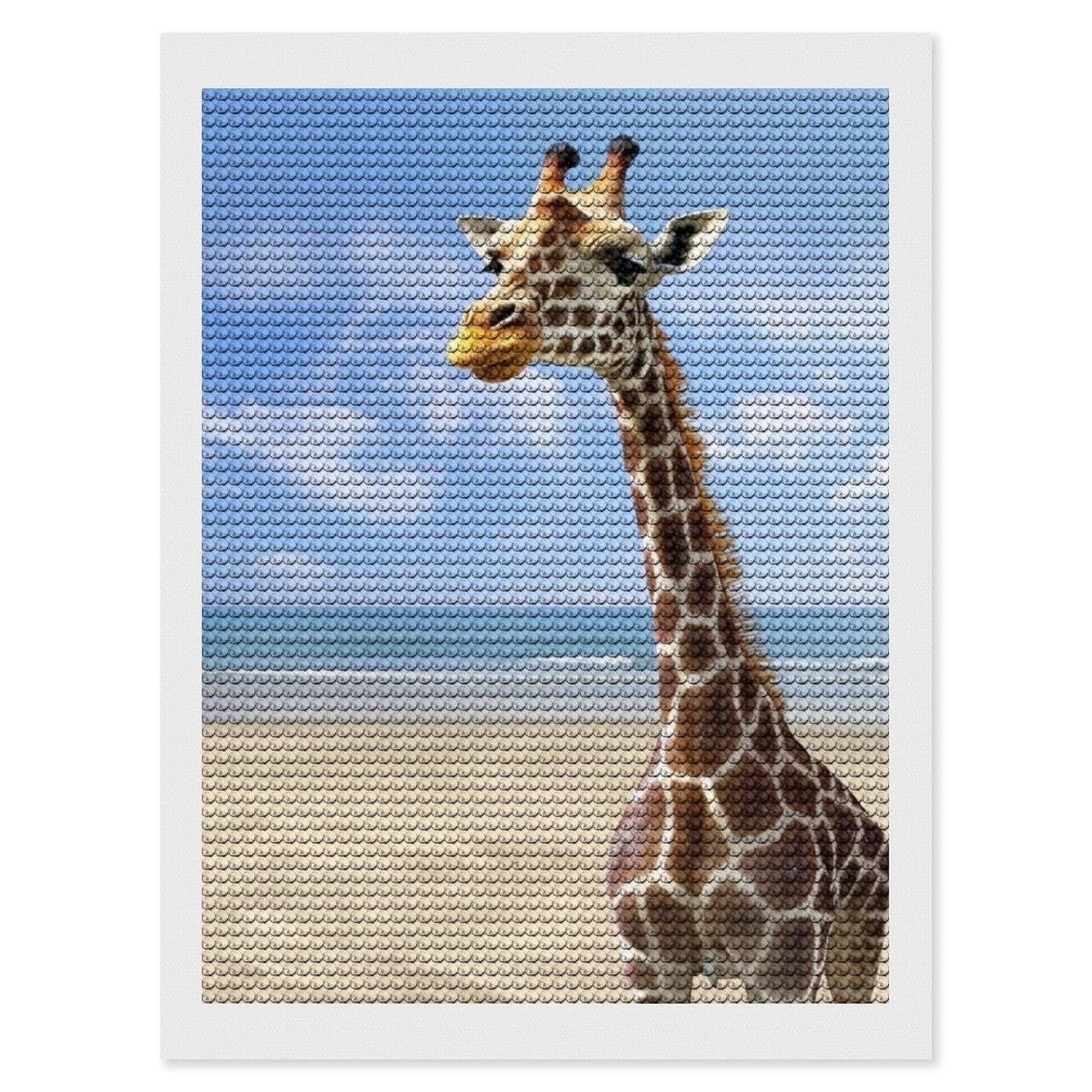 FodPand Diamond Art Kits for Adults, 5D Aurora Diamond Painting Kits for Beginners, Beach Giraffe DIY Full Drill Dots Gem Art Paint Crafts for Home Wall Decor 12"x16"