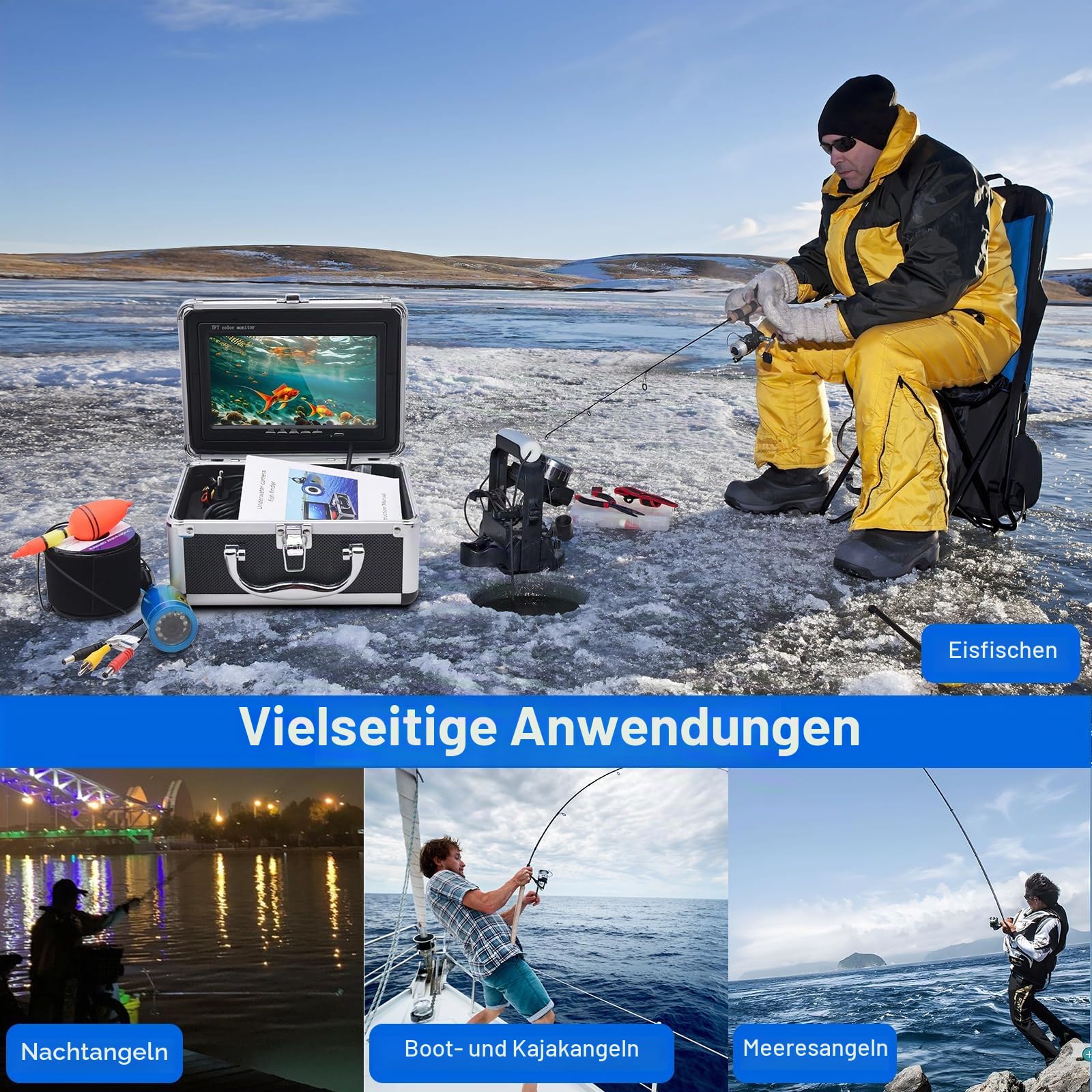 KAOLALI Unterwasser-Angelkamera Kamera für Unterwasserangeln, LCD-Display, HD, 1080P, Unterwasserkamera, Angeln, Wasserdicht, für Fischerei auf EIS im See und Boot