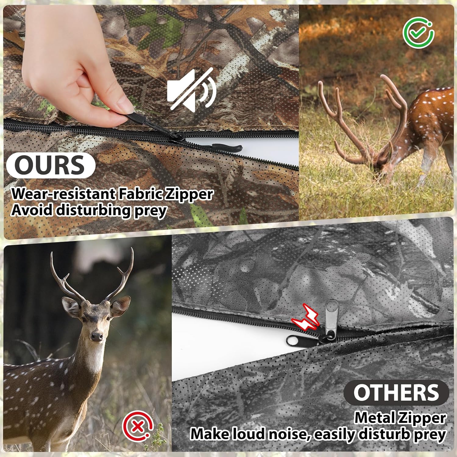 See Through Hunting Tree Stand Blinds, 142" x 36"/ 102" x 36" Camo Tree Stand Cover, Universal 2 Man Ladder Stand Blind Kit with Zipper, Pocket Storage Bag for Deer Hunting(Frames Not Included) - Image 4