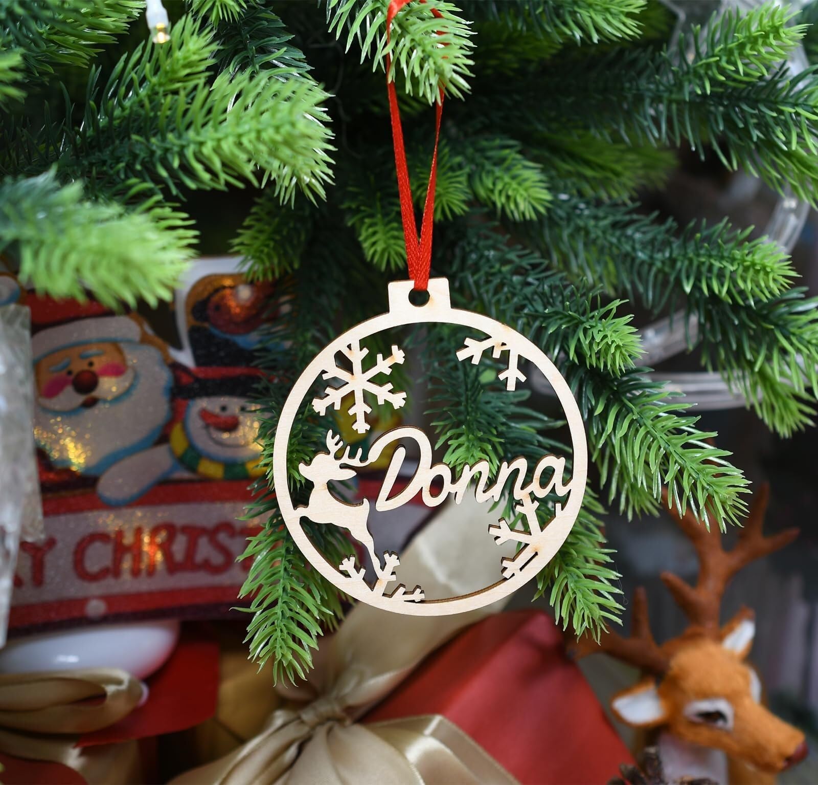 Adornos Navideños Personalizados Adornos Navideños Personalizados con Nombres De Bolas De Navidad, Adornos Navideños Hechos A Mano, Decoración De Árbol De Navidad Personalizada(Natural-A)