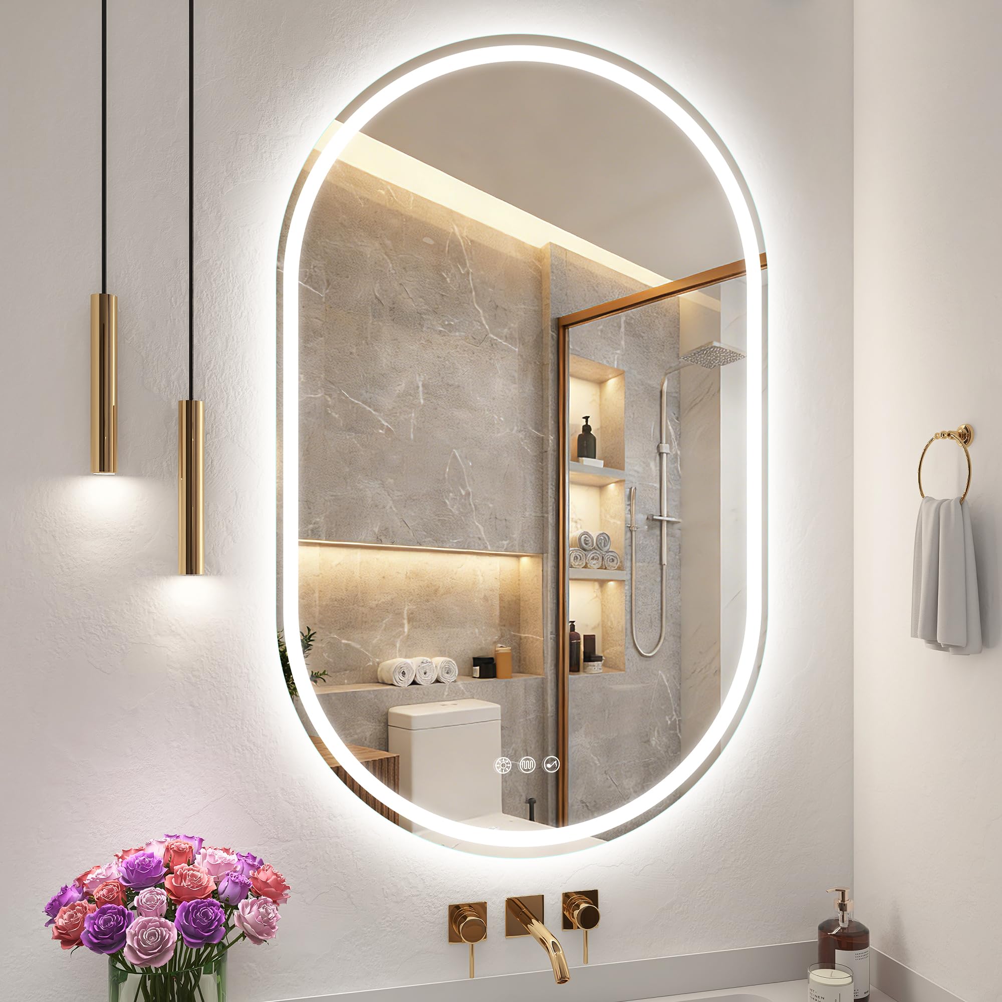 S'bagno Oval Bathroom Mirror with LED Lights 600x1000mm, Bluetooth Led Mirror Bathroom with Memory, Anti-Fog, 3000K-6500K, Dimmable, HD Tempered Glass, IP44 Waterproof, Horizontal or Vertical — image 1