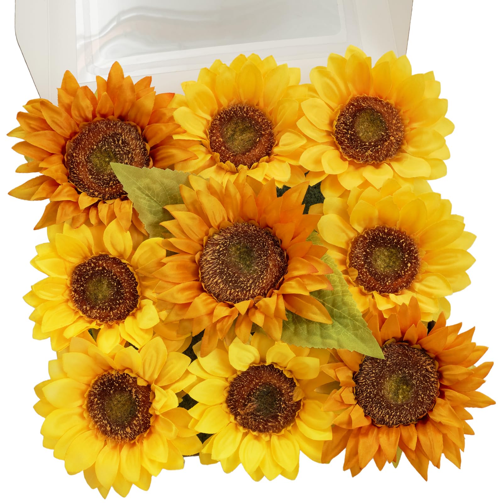 TINGE TIME 9 PCS Sunflowers Artificial Flowers, Mixed Fake Sunflowers w/Stem, Silk Sunflowers Bulk for Home DIY Wedding Bouquet Party Centerpiece Kitchen Decoration