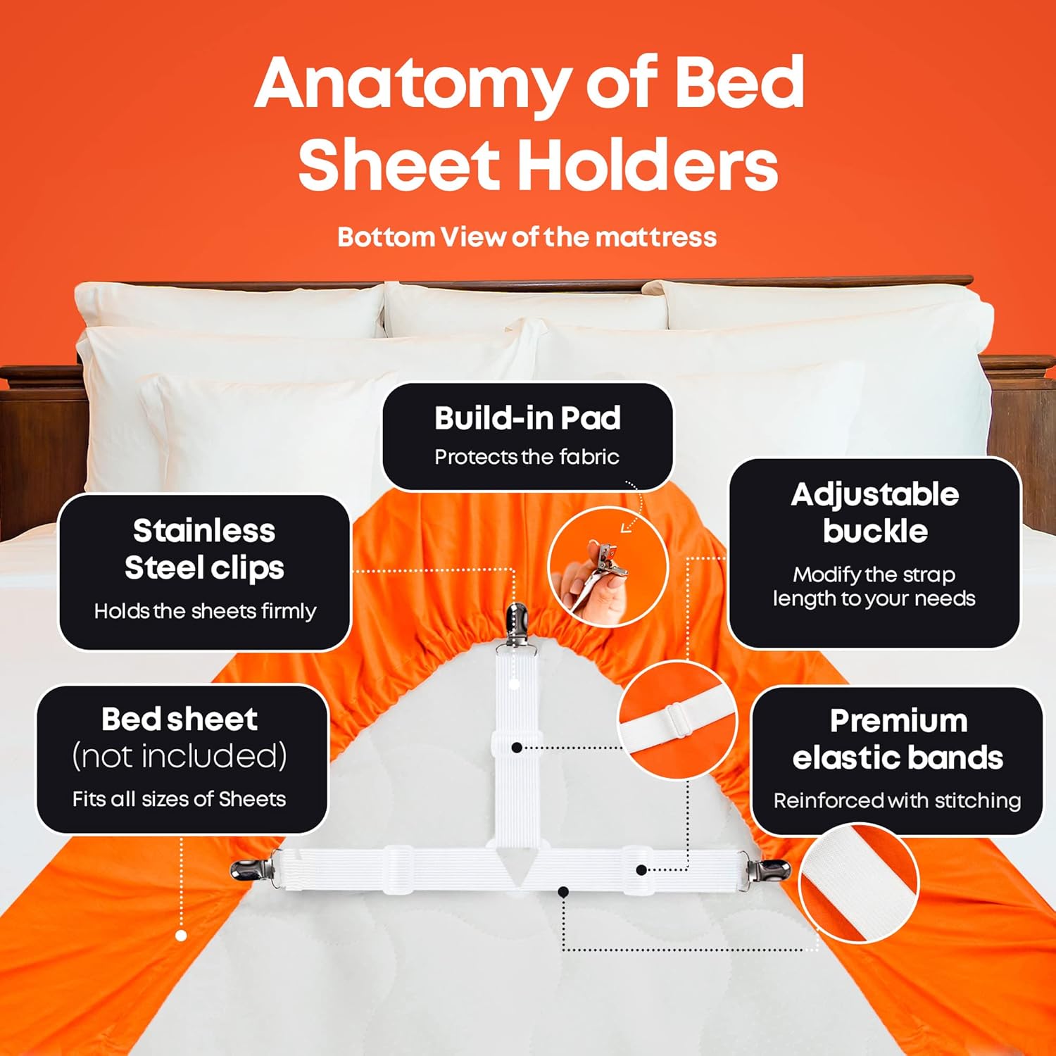 Buy Bed Sheet Straps Set 4 pcs White Sheet Holders for Corners Full