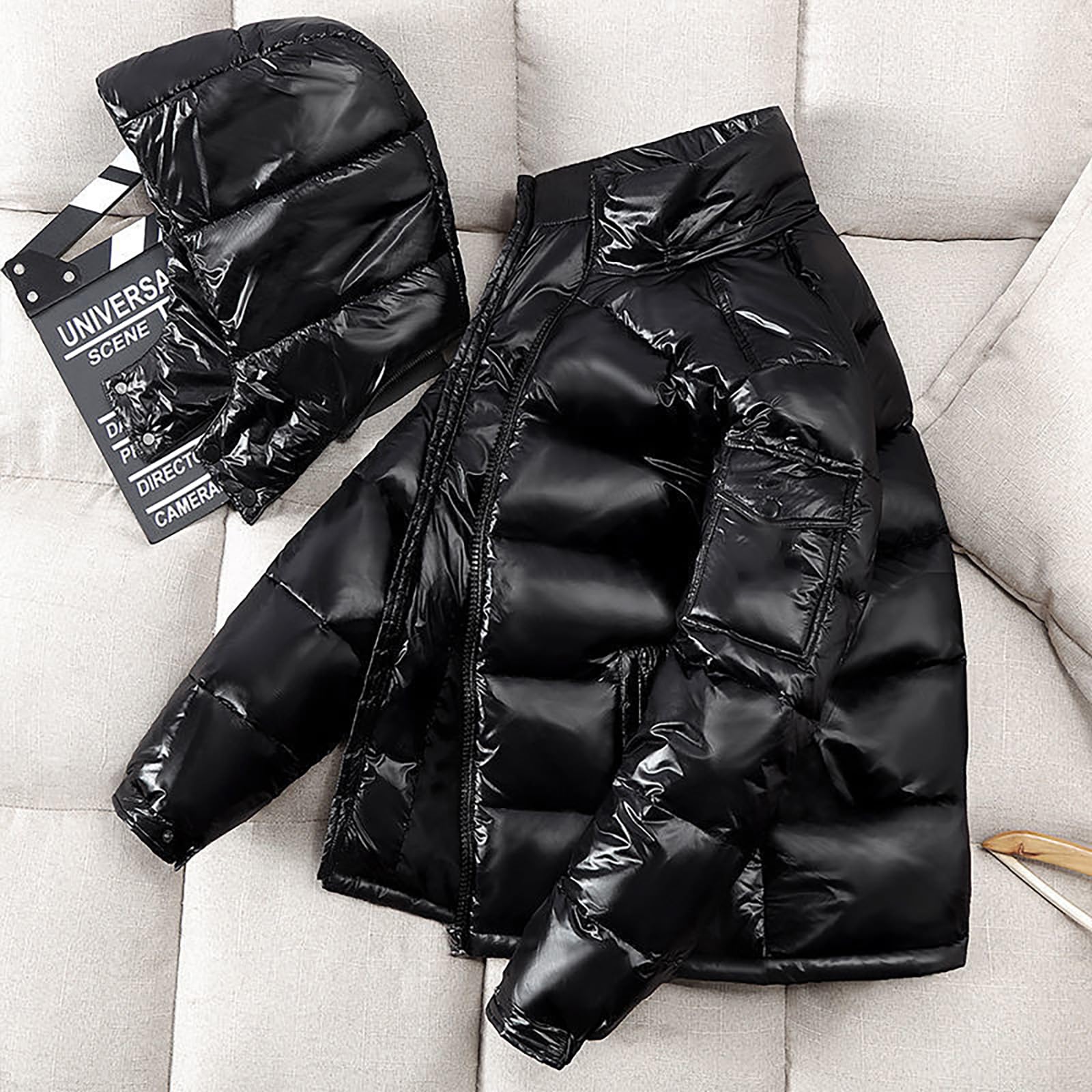Doudoune matelassée lourde pour homme, veste de sport brillante avec capuche
