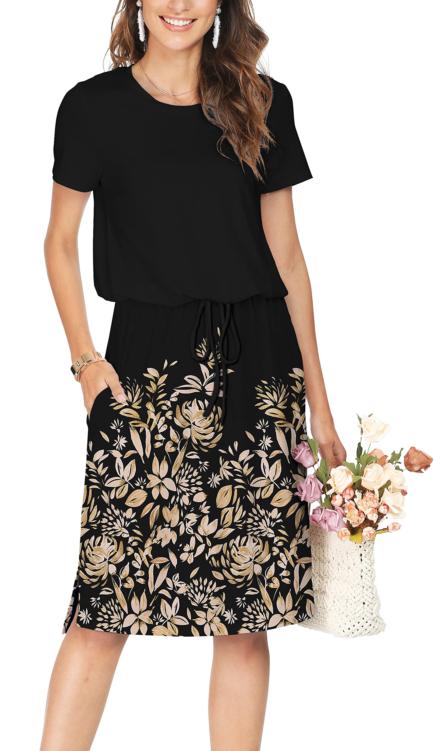Simier Fariry Women's Hide Belly Midi Dress With Pockets - Casual Work Dress, Flowy Fit - View #2