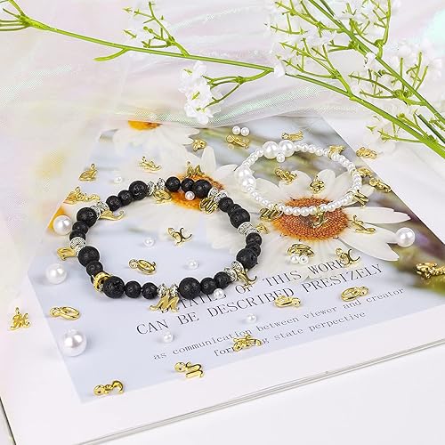 Miniatura 4 de SAVITA 130 unids/5 juegos de letras ABC minúsculas del alfabeto A-Z aleación de zinc pulseras colgantes para fabricación de joyas DIY (dorado), Zinc