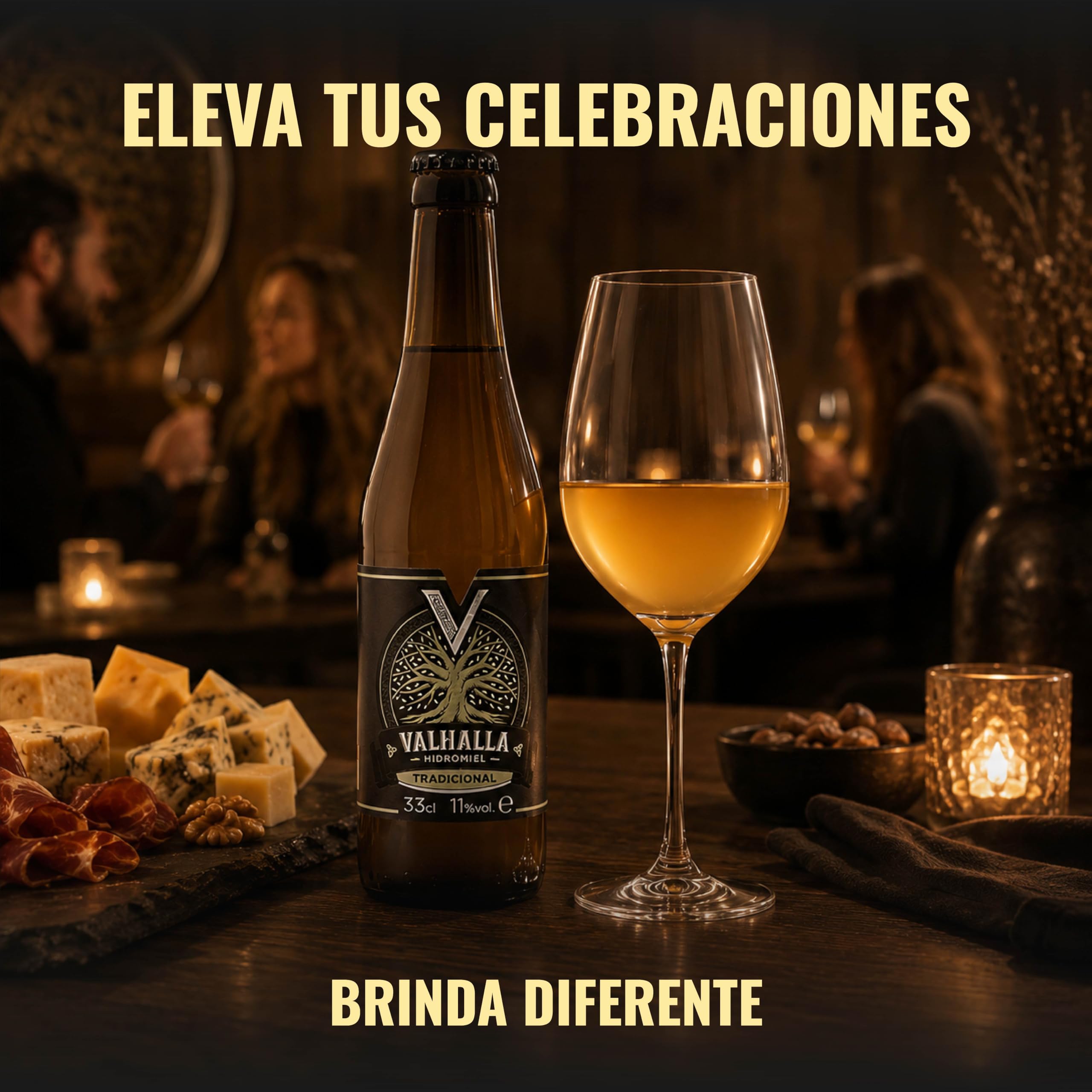 Valhalla Hidromiel Tradicional Cerveza Artesanal | Estilo Show Mead Semi Seco | Bebida Natural con Aroma de Frutas Blancas y Miel | Caja 12 Botellines 33cl | Sin Gluten | 11% Grados Alcohol