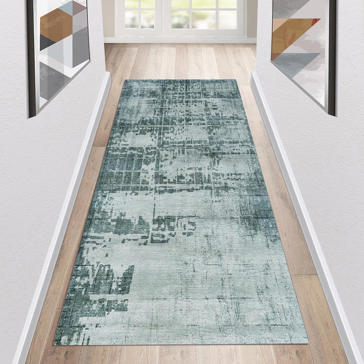Siunwdiy Tappeto Passatoia Tappeto Cucina Antiscivolo Lavabile Lungo 4 Metri Tappeti Runner ingresso interno Verde Chiaro Tappeto Passatoie per Corridoio Tappetino Soggiorno,Abstract green,110x400cm