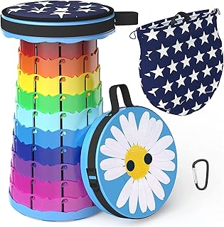 Upgraded Folding Stool,Portable Telescopic Stool with Rotating Cushion,Portable Collapsible Stool with Carry Bag&Carabiner,More Sturdy Capacity 440Ib,for Garden Hiking BBQ