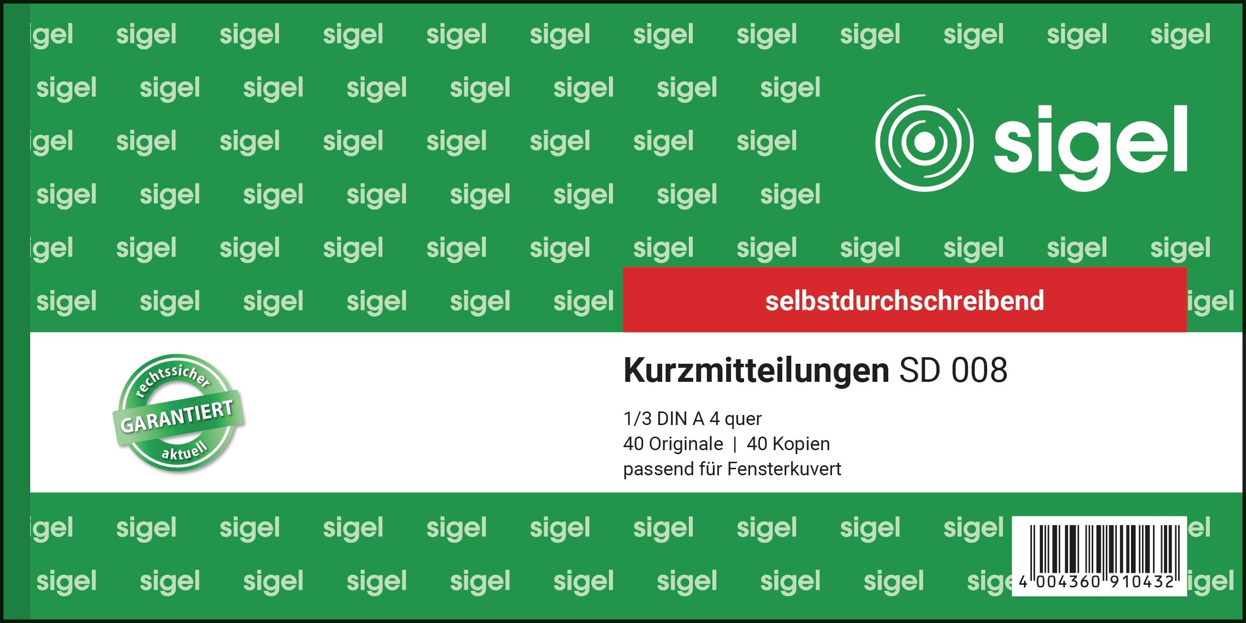 Sigel SD008 Kurzmitteilung 1/3 A4 Landscape First and Second Page Printed Carbonless Double 1 Items Pack of 1