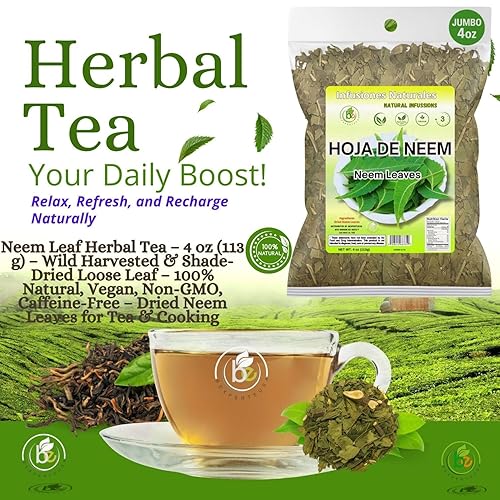 Miniatura 3 de Té de hierbas de hojas de neem (Hoja)  4 oz (113 g)  Hoja suelta cosechada silvestre y secada a la sombra  100% natural, vegano, sin OMG, sin