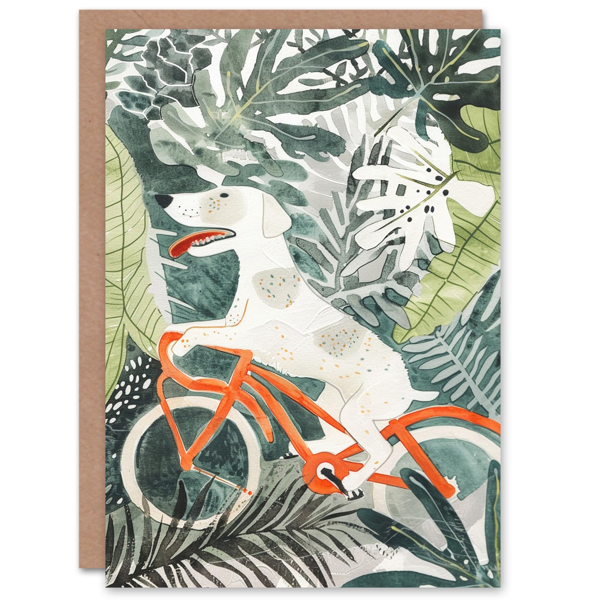 Artery8 Dog Lover Bicycle Ride Through Jungle Watercolour Blank For Him Or Her Art Birthday Card