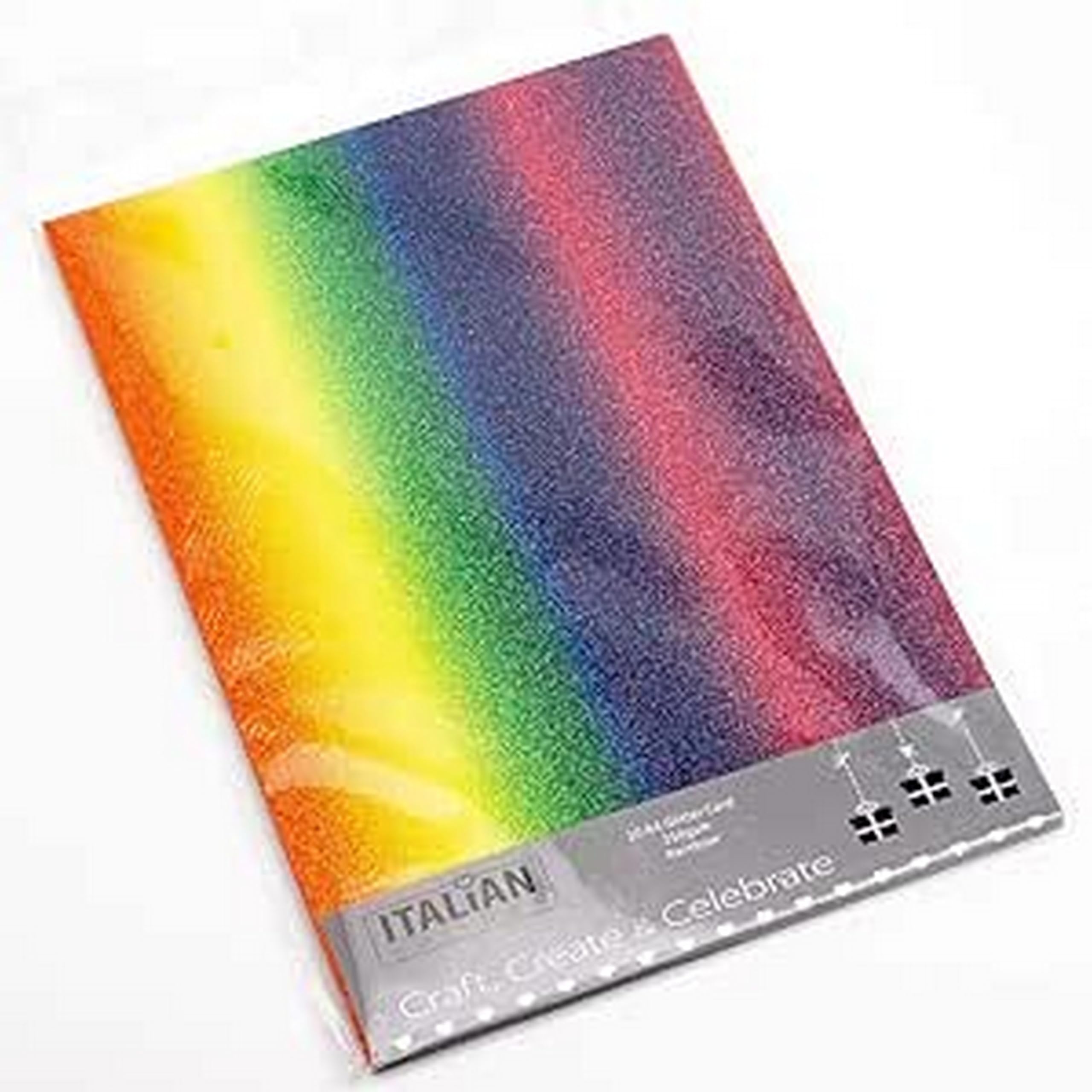 Italian Options Non-Shed Glitter Cardstock Paper, Sturdy Glitter Card for Electronic Die-Cutter Machines, Christmas Crafts and Card Making Supplies, 10 Coloured Sheets, A4, 250gsm, Rainbow