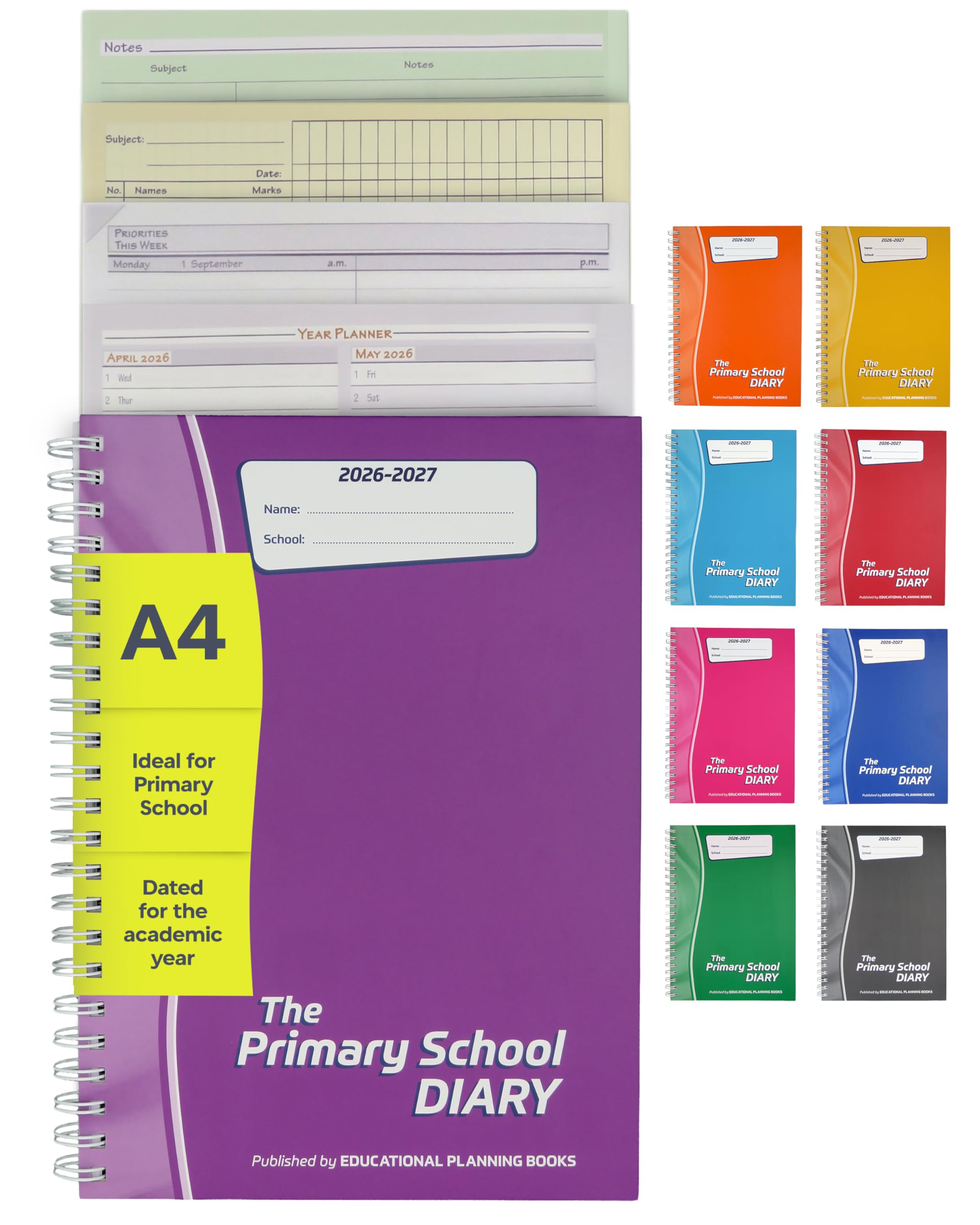 Educational Planning Books – The Primary School Diary 2026-2027 – A4 – Academic Week-to-View Teachers Planner – Dated August-July – for Primary & Early Years Teachers - Hardback (PSD1-P)