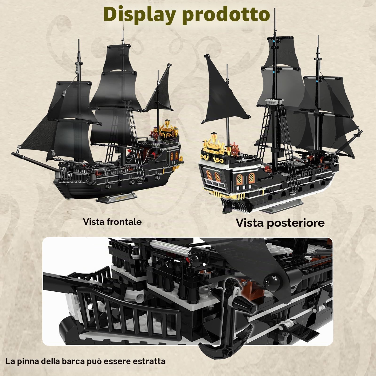 Blocchi da costruzione per nave pirata, set mini blocchi da costruzione, kit modelli costruzione di barche nere, regalo per gli amanti delle navi pirata, ragazzi e ragazze 8+ 1366 pezzi