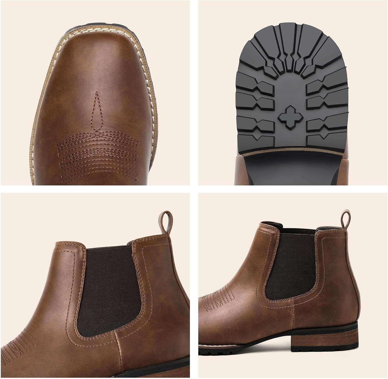 JASONSTAR Chelsea Cowboy Boots for Men Square Toe Western Boots Classic Casual Work Ankle Boots-botines para hombre - Image 6