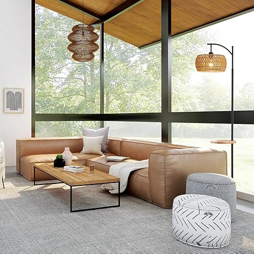 Miniatura 5 de Lámpara de pie bohemia, lámpara de pie de ratán con estante, mimbre de bambú bohemio, costera, rústica, tejida de madera tropical, lámpara de pie