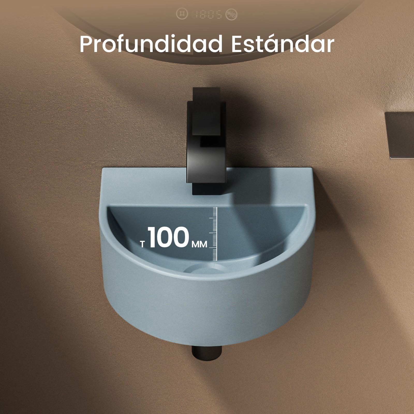 EMKE Lavabo Compacto Para Baño 303 X 255 X 120 Mm, Mini Vaso De Cerámica, Forma En U Instalacion En Pared Azul Gris Claro Mate 94036033