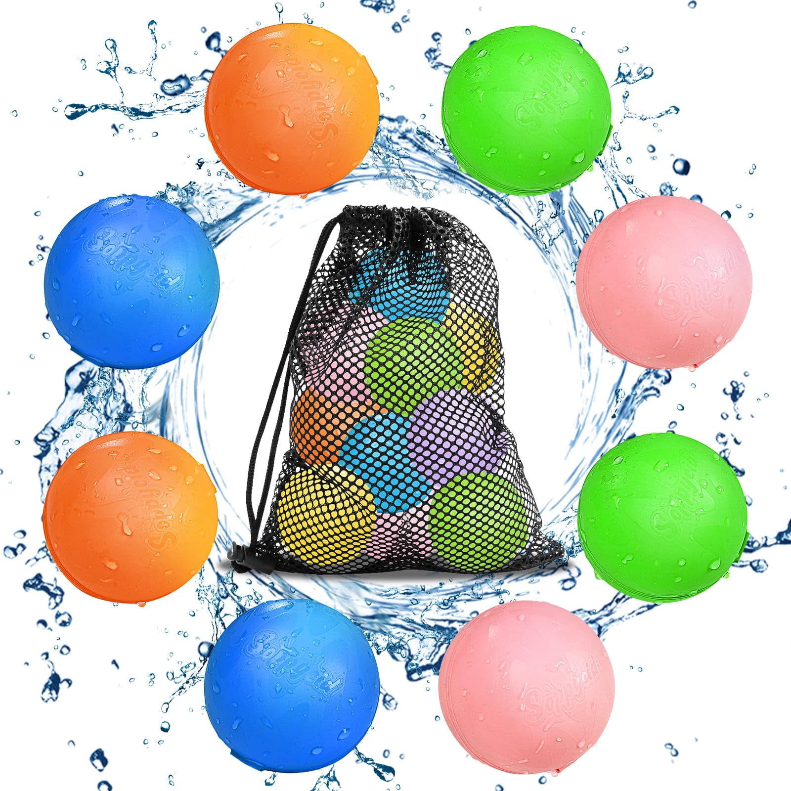 Bombe a eau réutilisable, 8 Pcs Ballons Bombes d'eau à Fermeture Automatique et Remplissage Rapide, Jeux d'eau Exterieur pour Enfants Adultes, Jouets du Jardin/Plage Fête de La Piscine D'été
