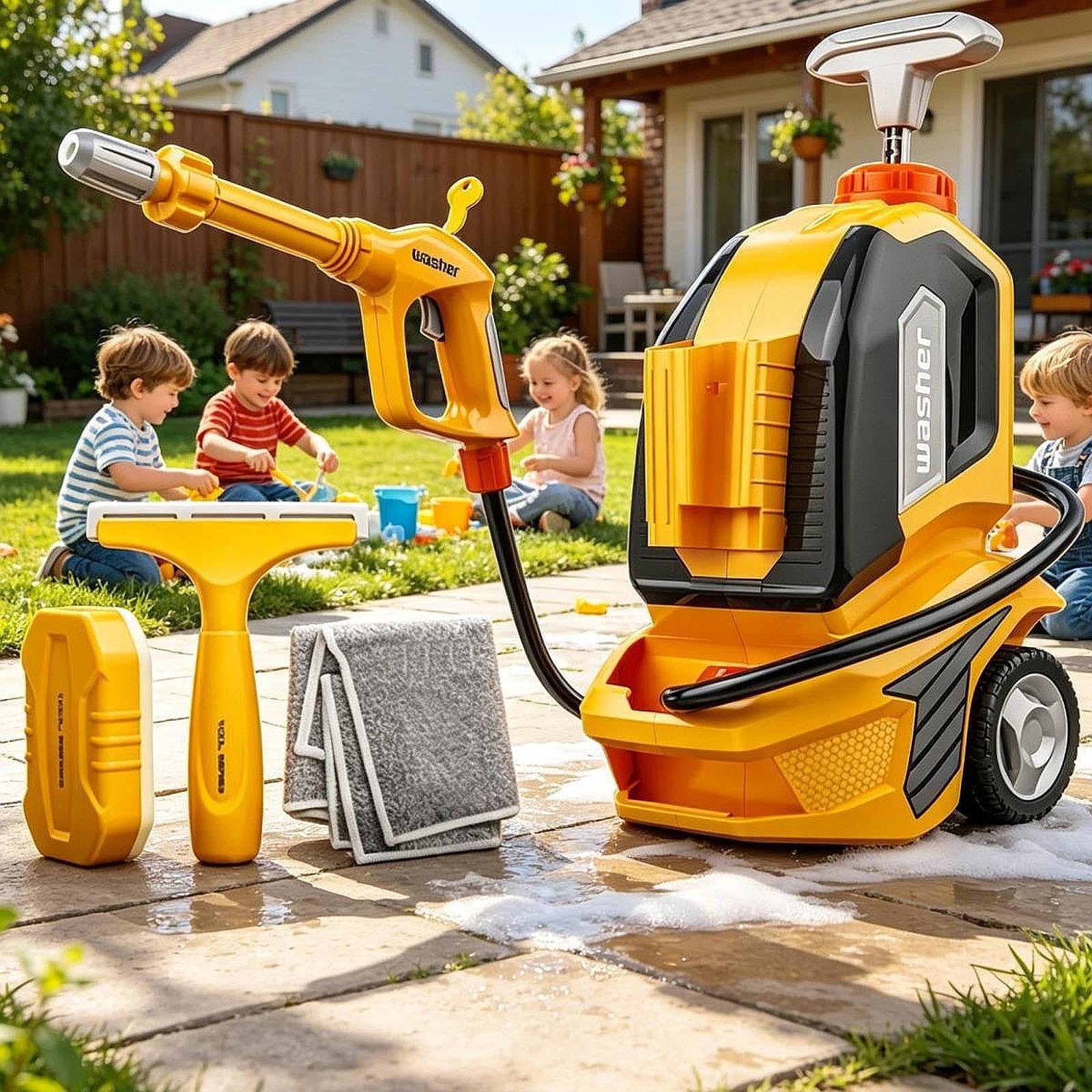 Almencla Kinder Waschspielzeug mit Wasserstrahl Rollenspiel Auto Reinigungsspielzeug mit Schwamm Und Tuch Manuelle Drucktechnik Interaktives Lernspielzeug für, Style B