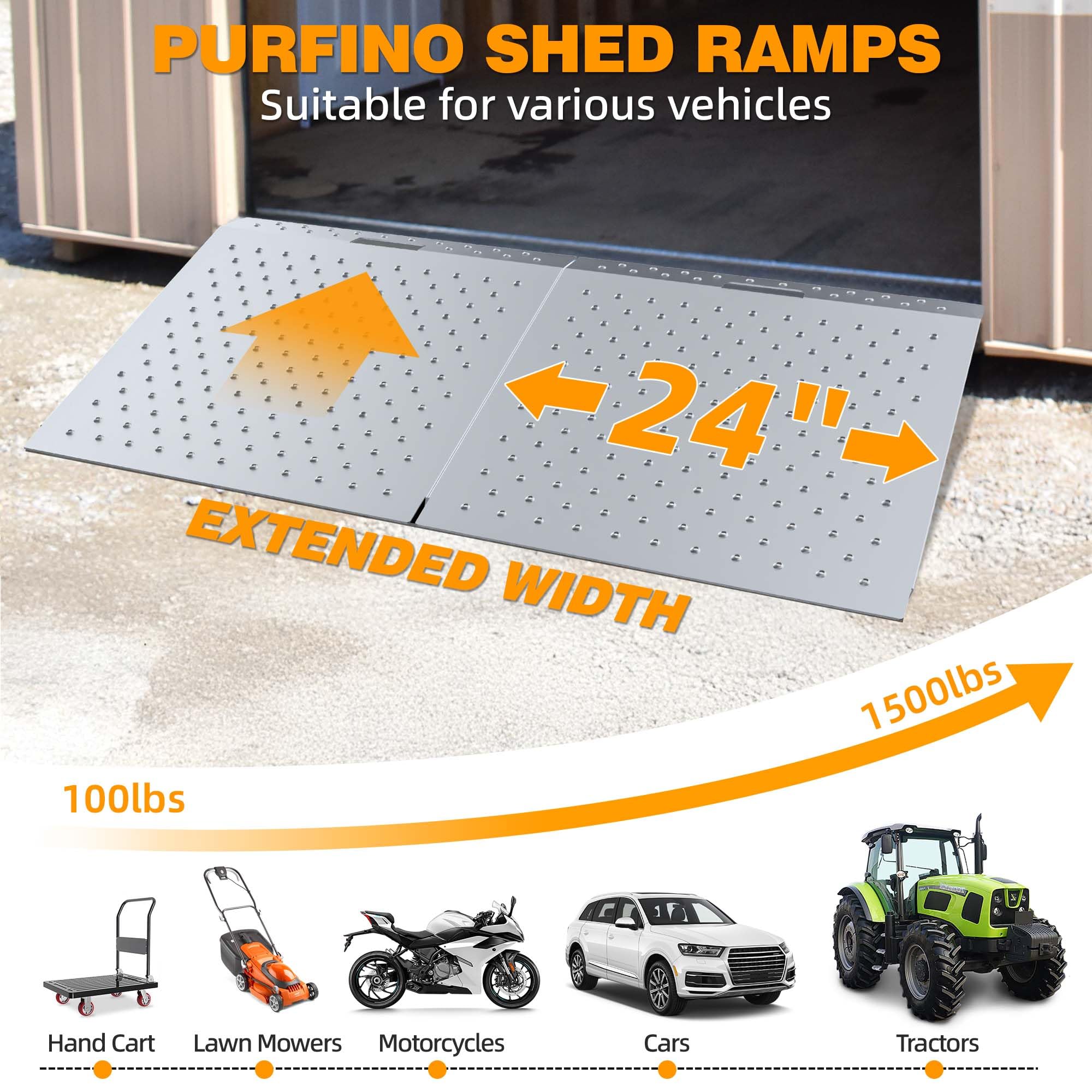 74 cm x 122 cm Schuppen Rampe für Rasenmäher & Gartenbedarf - Tragfähigkeit 680 kg Anti-Rutsch-Punchenplatte Auffahrrampe für ATV, Motorräder, Garagen & Ställe (2 Stück)