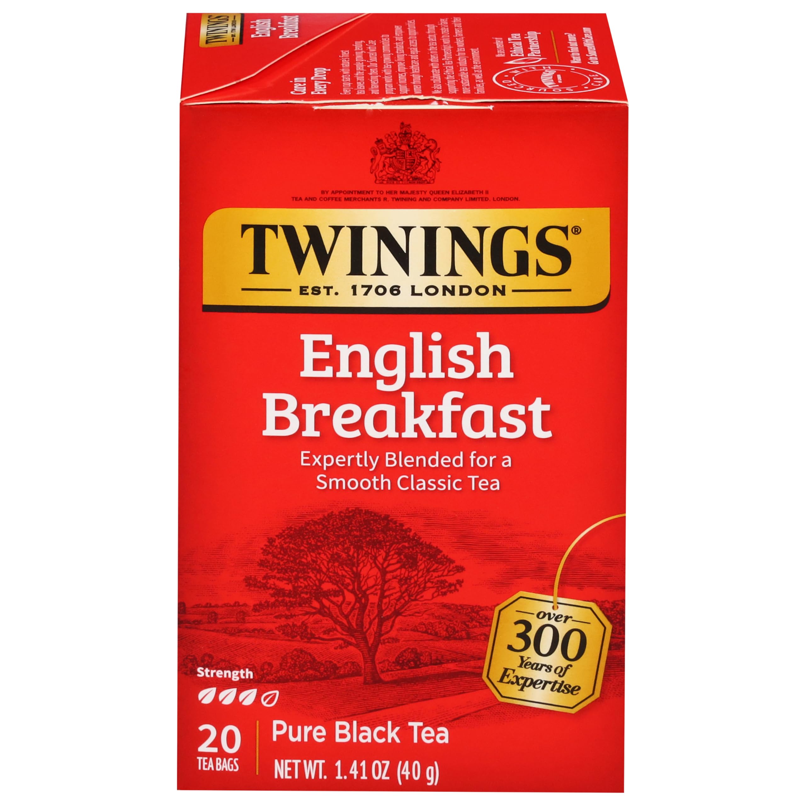 Twinings English Breakfast Black Tea Individually Wrapped Bags, 20 Count (Pack of 1), Flavourful, Robust, Caffeinated, Enjoy Hot or Iced, 20 Teabags