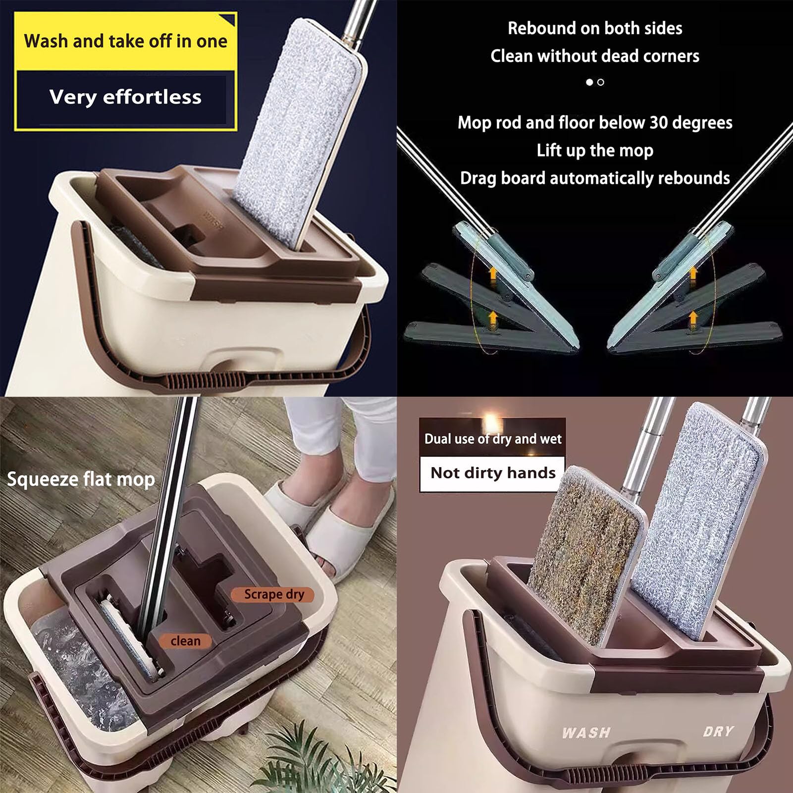 Recambio Fregona con Cabeza de Microfibra, Mopa Fregona Giratorio con Cubo Escurridor, Separar el Agua Sucia, Doble Uso Seco y Húmedo para Limpiar Azulejos, Paredes, Suelo, Ventanas, Coches,F