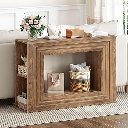 Miniatura 5 de HOOBRO Mesa consola de granja, mesa de entrada de 43.3 pulgadas, mesa de sofá, mesa detrás del sofá con estantería de almacenamiento lateral, mesa